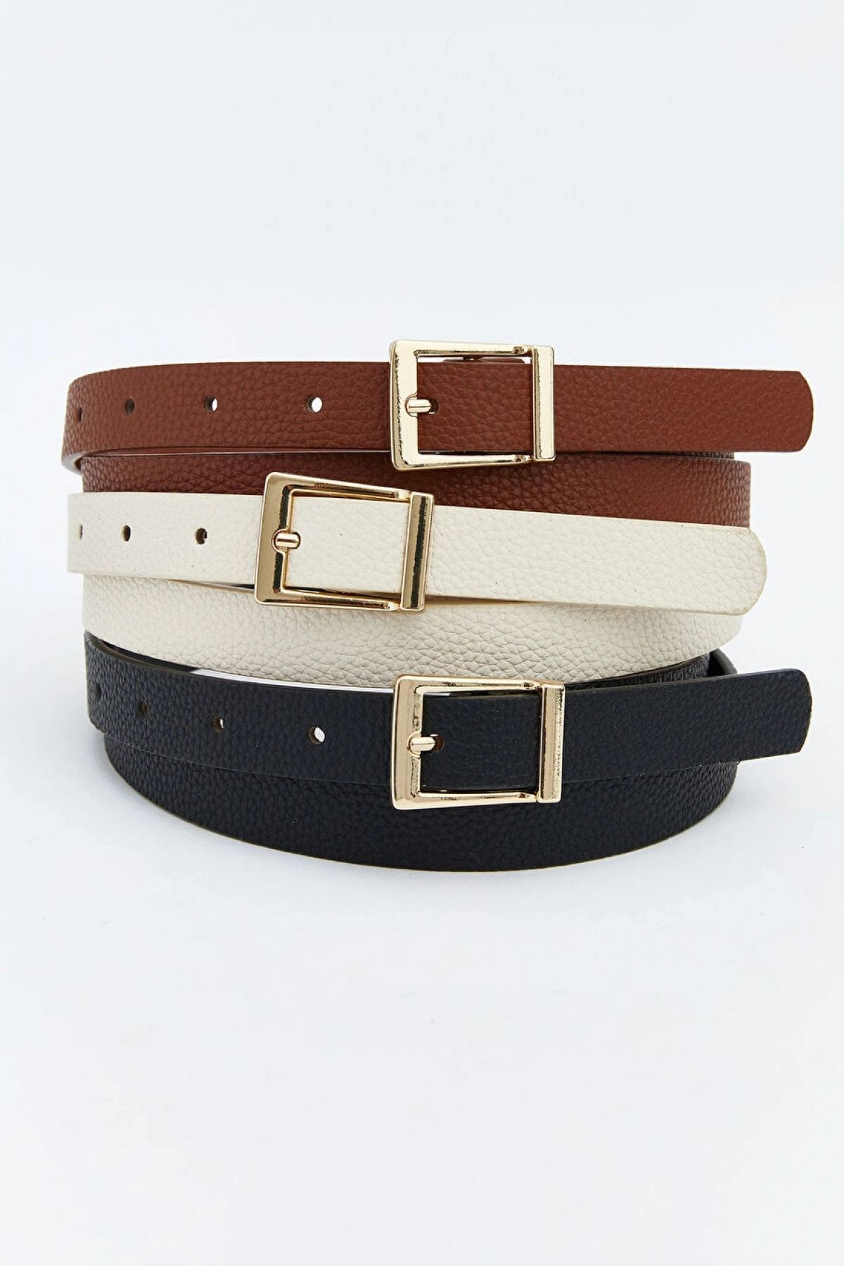 LCW ACCESSORIES Siyah Deri Görünümlü Kadın Kemer 3lü