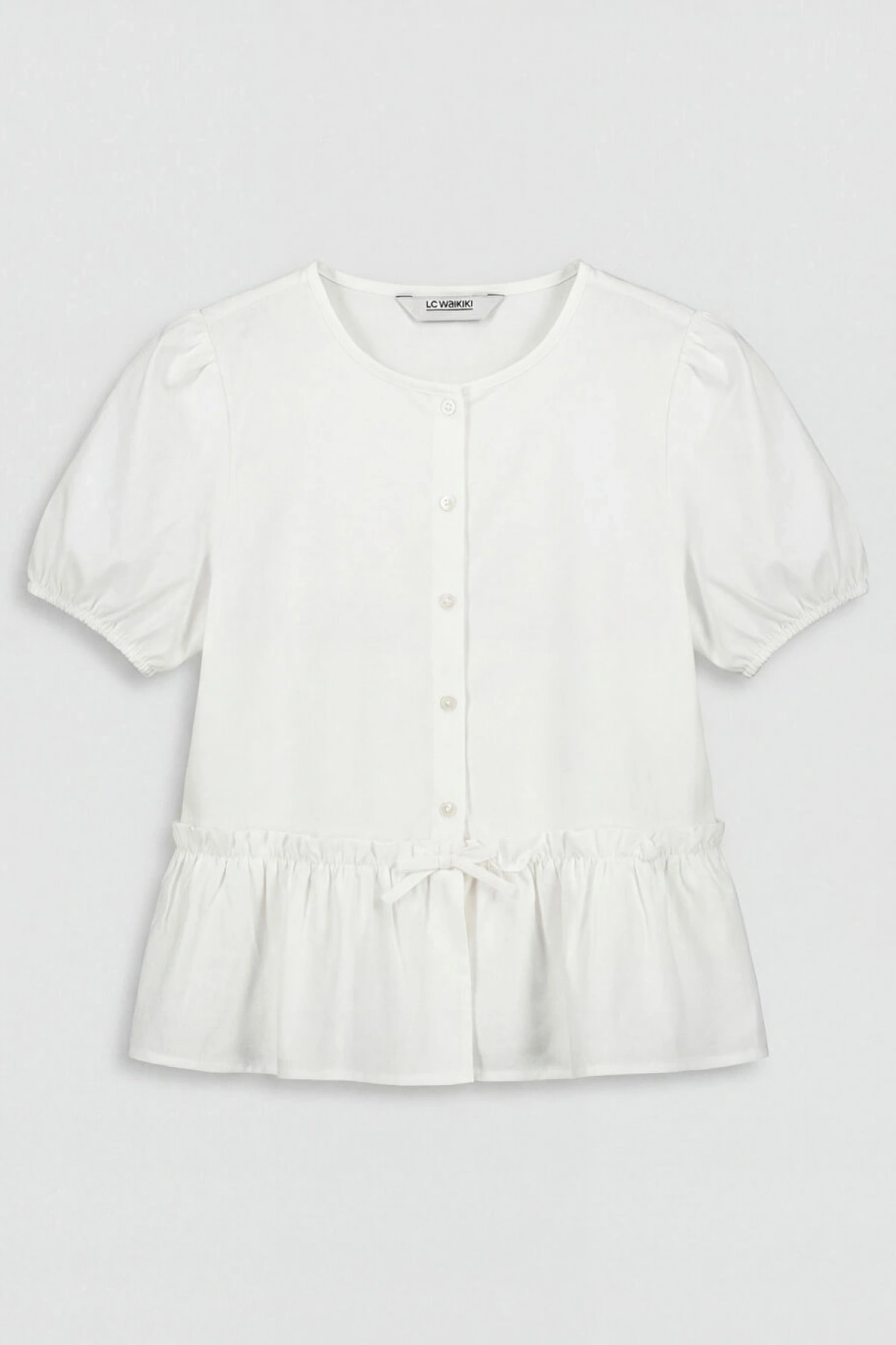 LCW Kids Ekru Fırfır Detaylı Kız Çocuk Gömlek