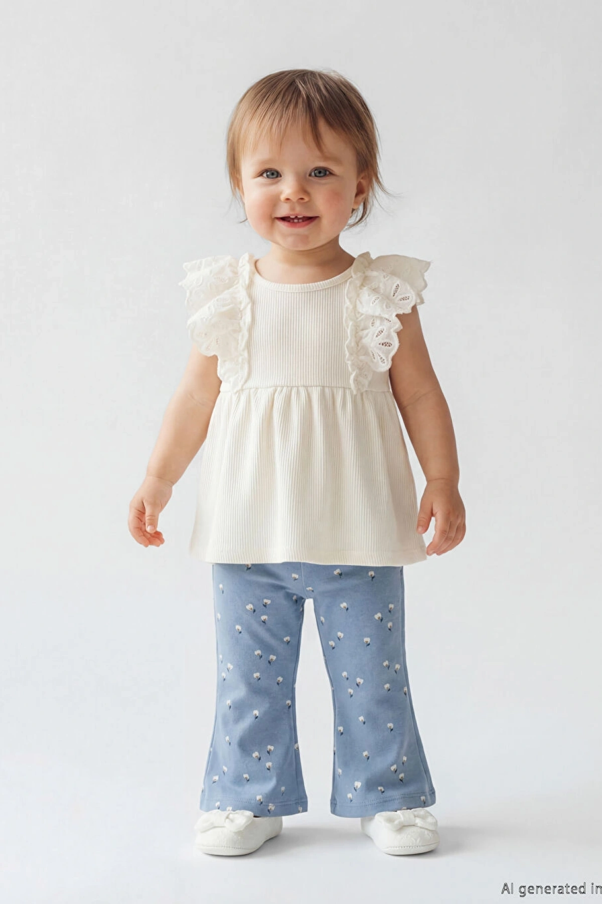 LCW baby Bej Fırfır Detaylı Çiçekli Kız Bebek Atlet Ve Tayt