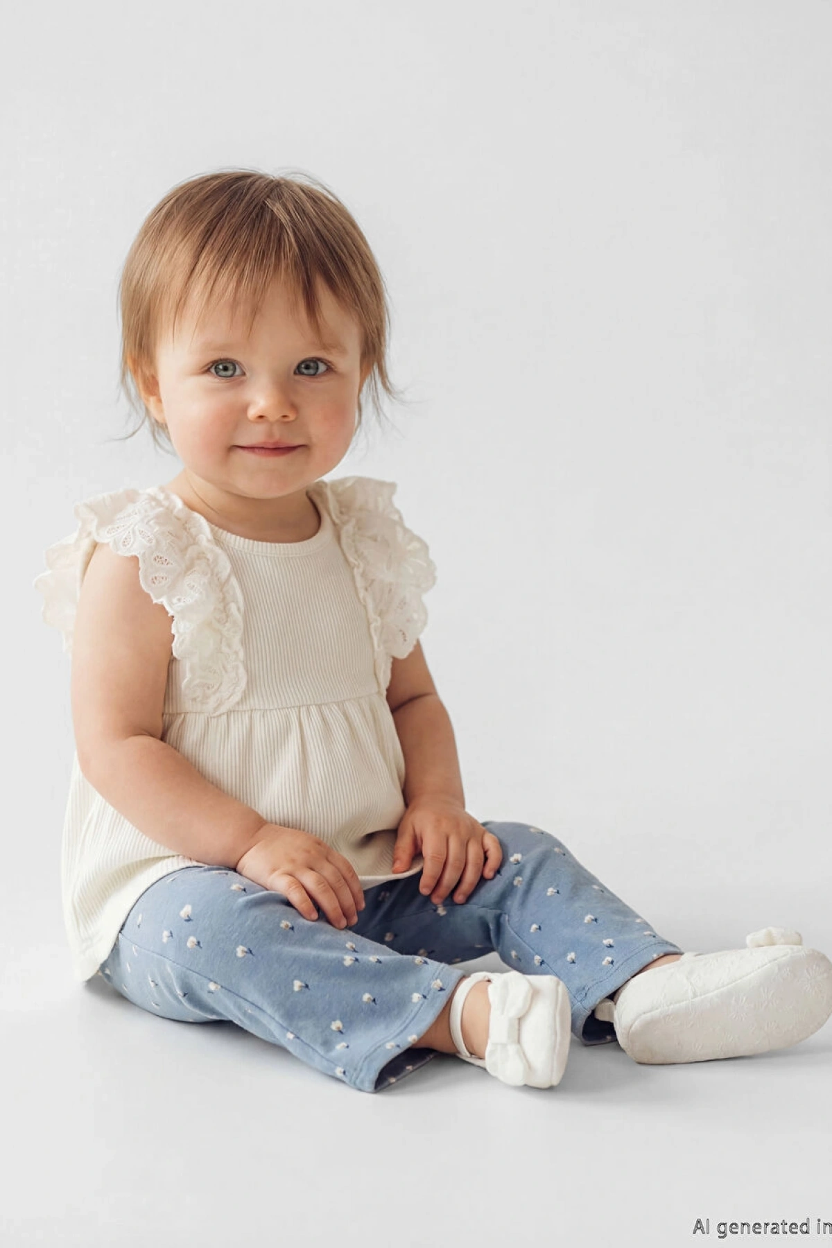 LCW baby Bej Fırfır Detaylı Çiçekli Kız Bebek Atlet Ve Tayt