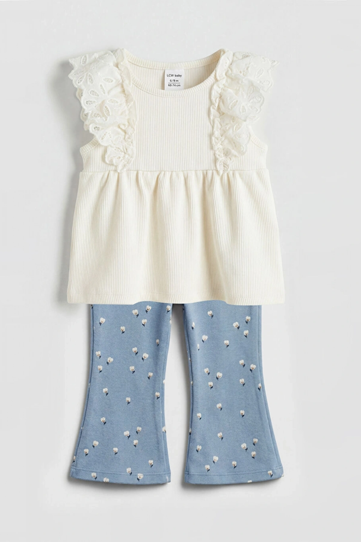 LCW baby Bej Fırfır Detaylı Çiçekli Kız Bebek Atlet Ve Tayt