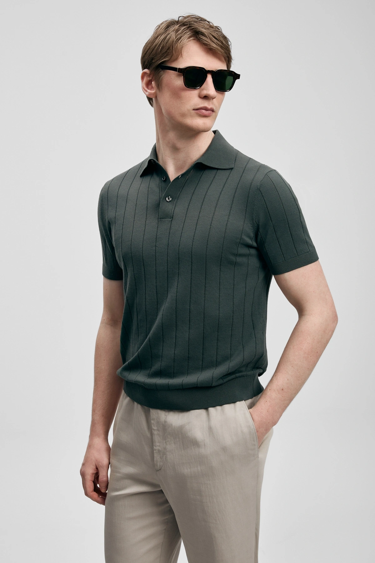 Lufian Bold Erkek Pamuklu Kazak Nefti Yeşil