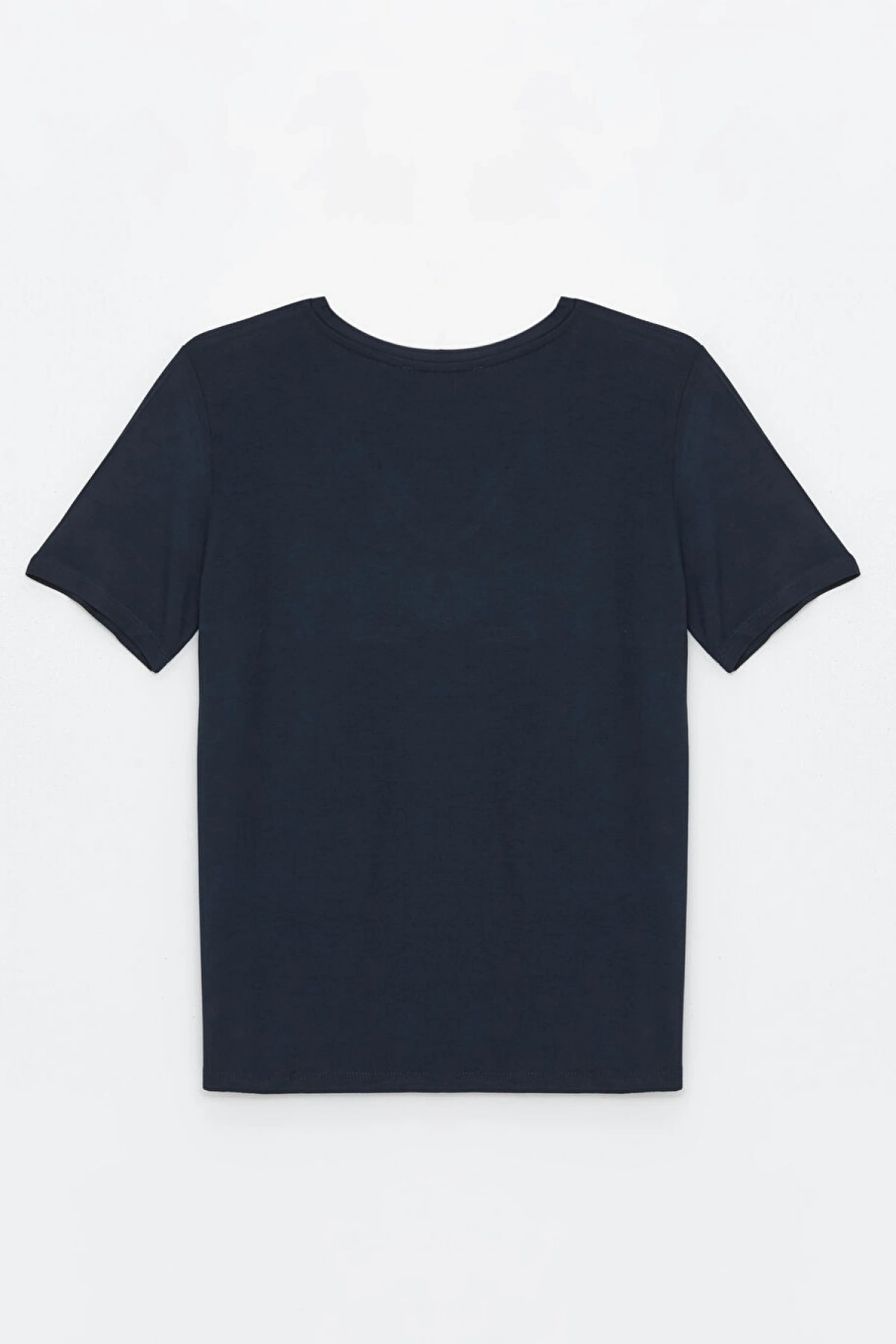 LC WAIKIKI Lacivert V Yaka Düz Kısa Kollu Kadın Tişört