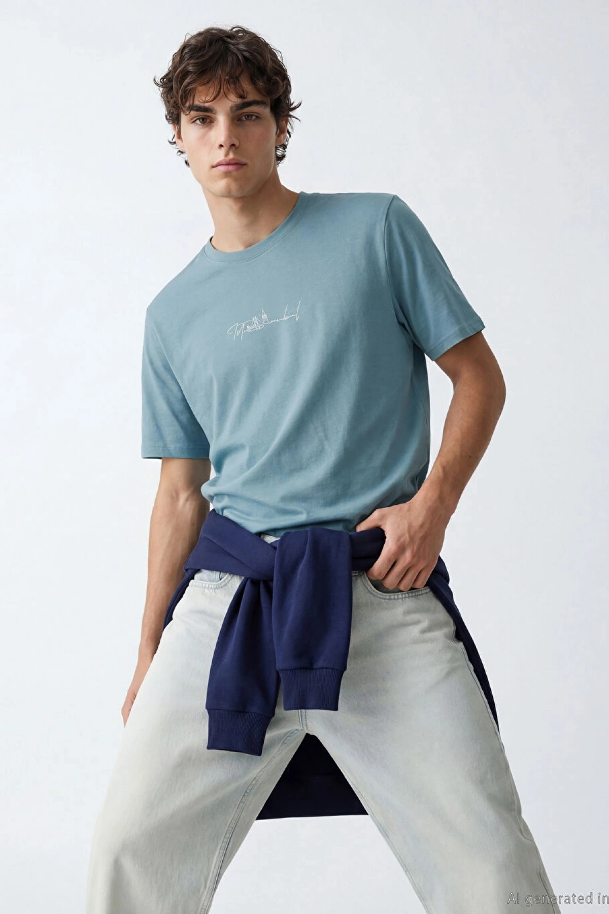 XSIDE Mavi Istanbul Baskılı Bisiklet Yaka Erkek Tişört