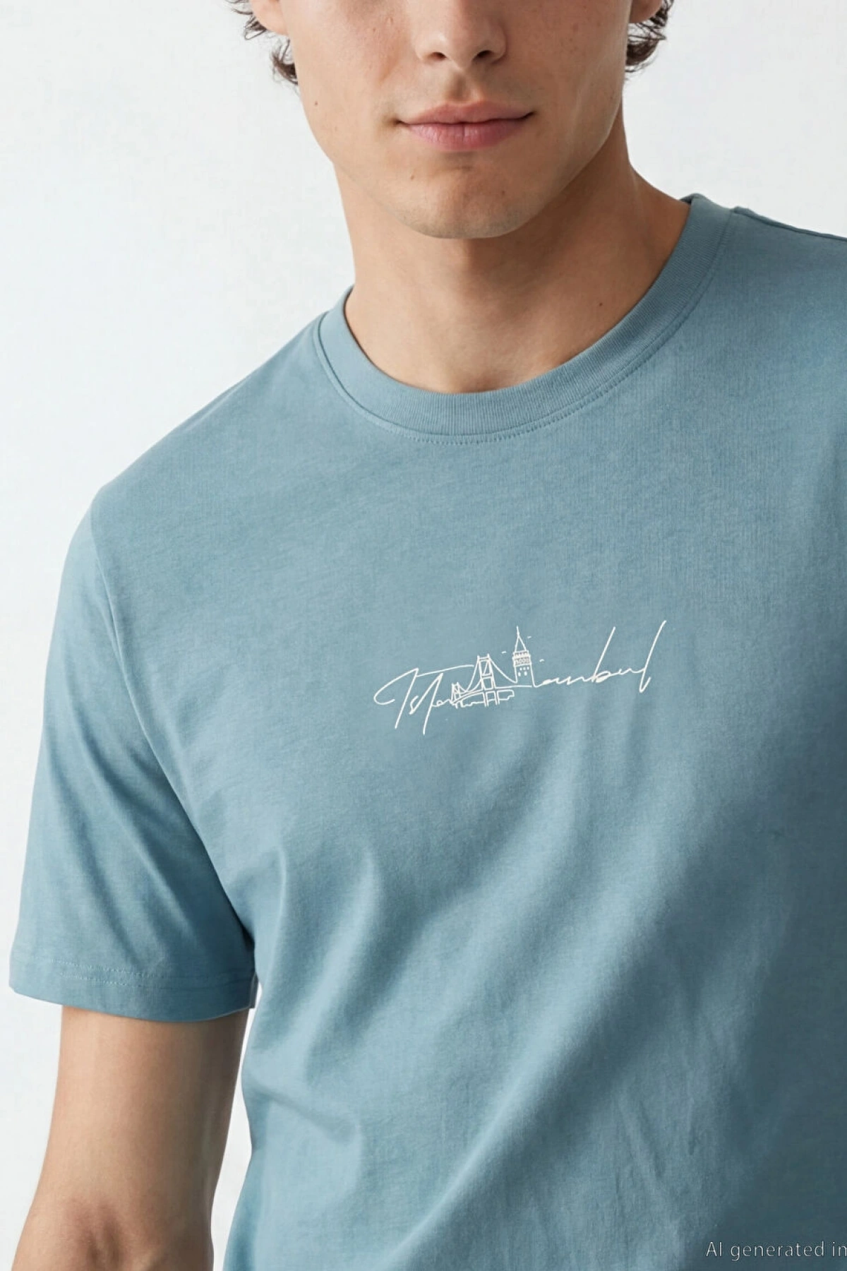 XSIDE Mavi Istanbul Baskılı Bisiklet Yaka Erkek Tişört
