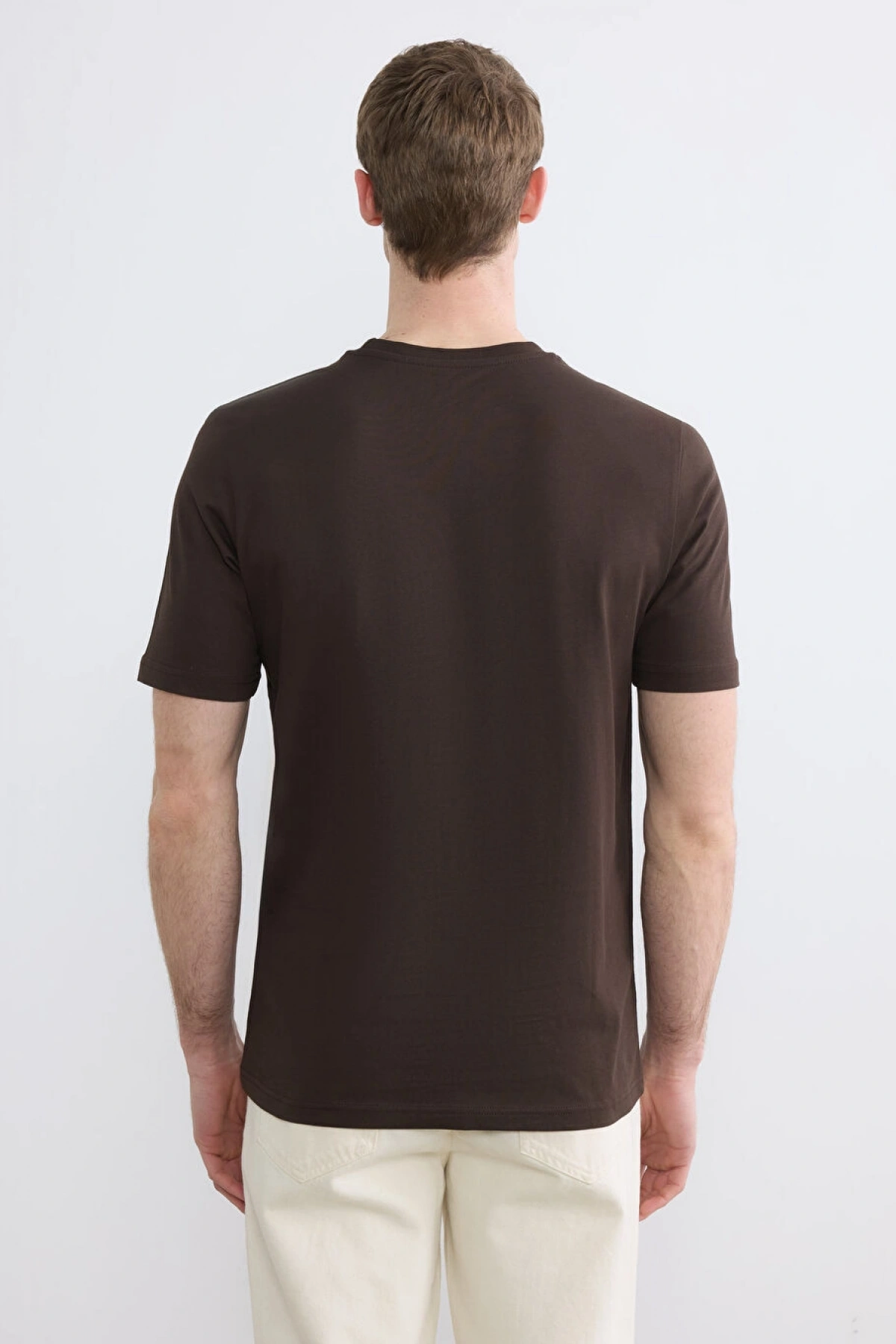 LCWAIKIKI Classic Kahverengi Bisiklet Yaka Baskılı Penye Erkek Tişört