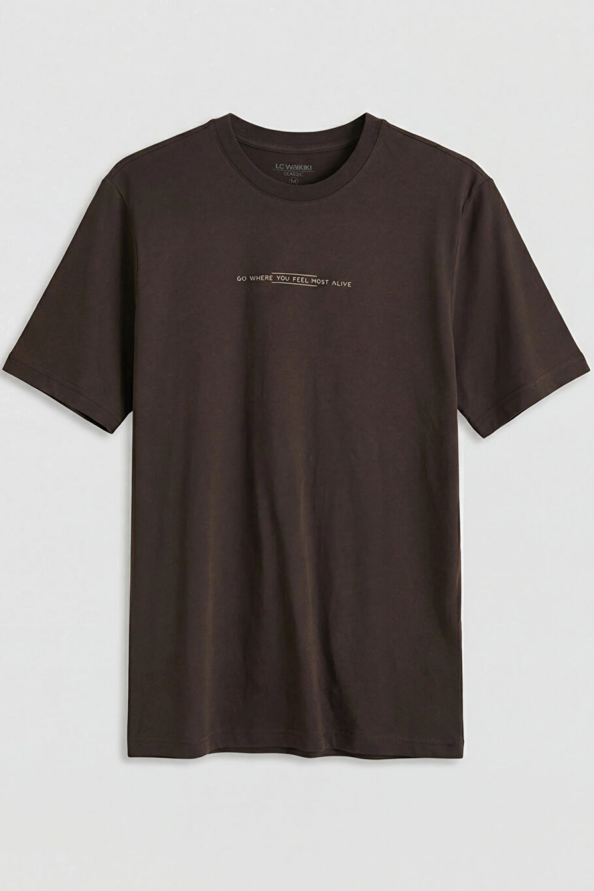 LCWAIKIKI Classic Kahverengi Bisiklet Yaka Baskılı Penye Erkek Tişört