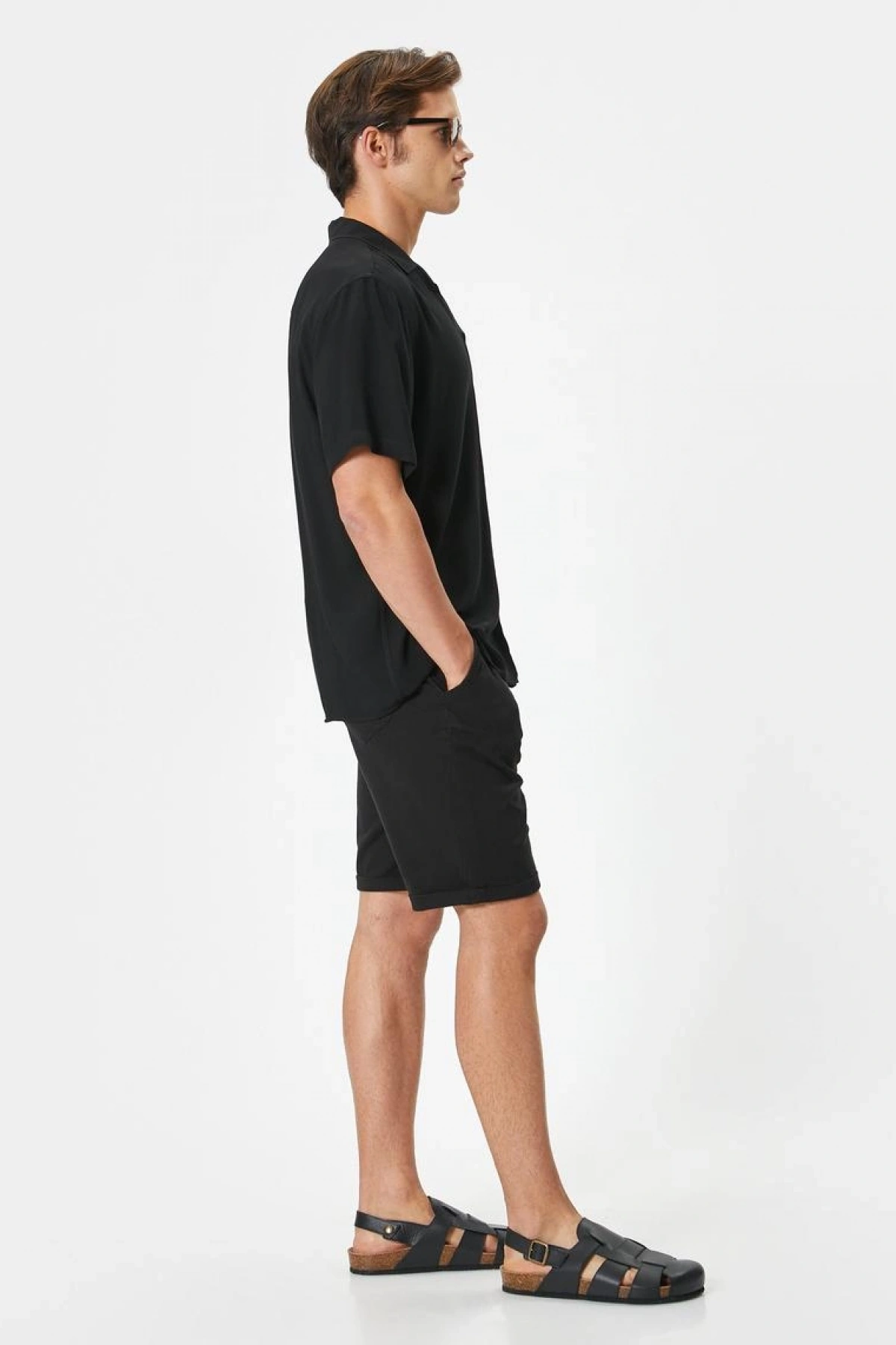 Kumaş Şort Bermuda Chino Slim Fit Düğmeli Cepli Katlı Paça