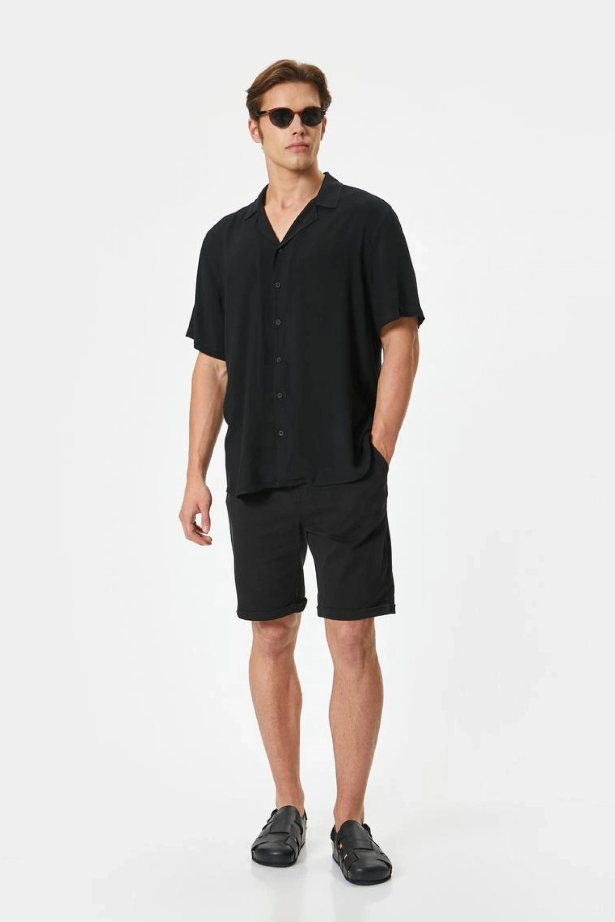 Kumaş Şort Bermuda Chino Slim Fit Düğmeli Cepli Katlı Paça