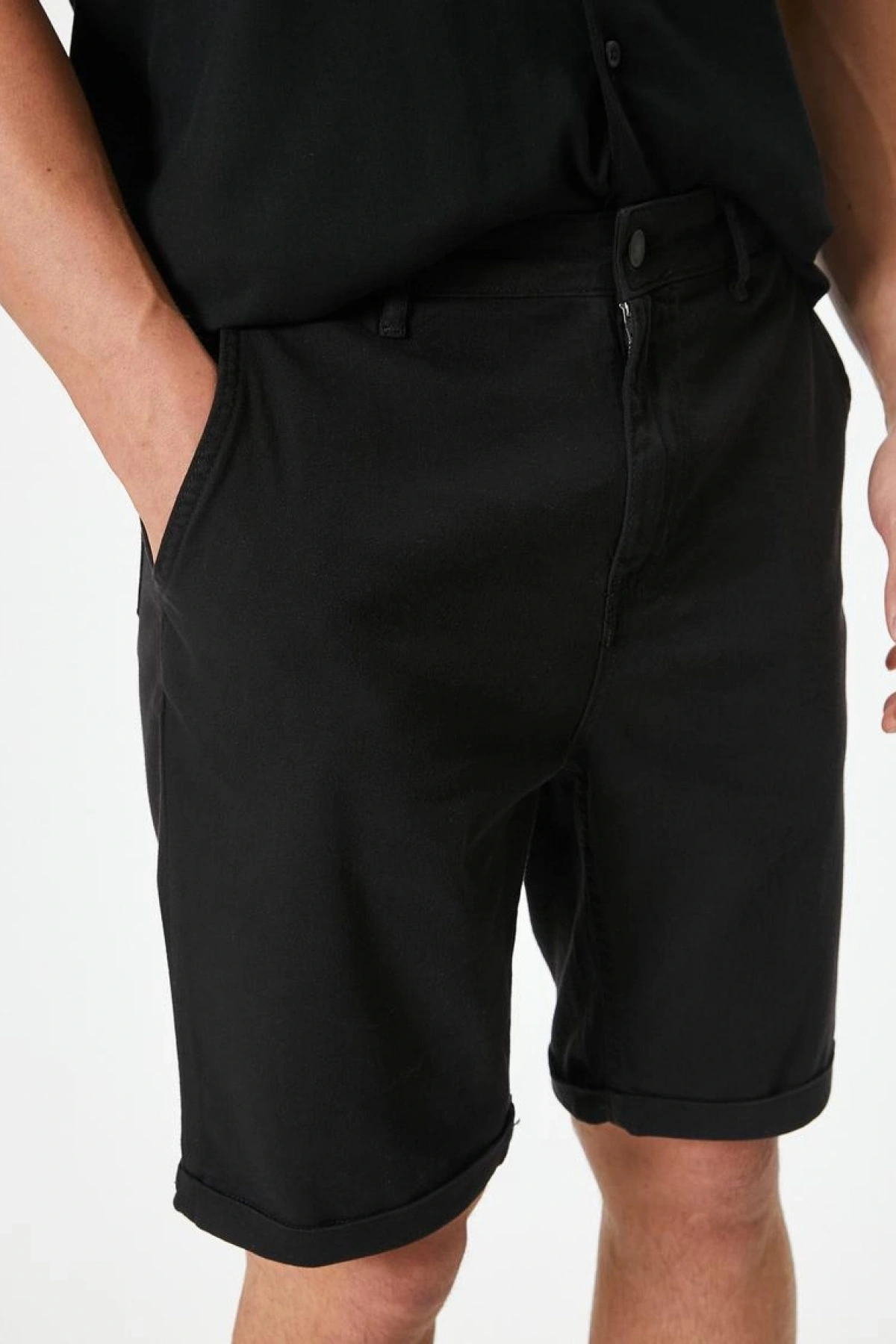 Kumaş Şort Bermuda Chino Slim Fit Düğmeli Cepli Katlı Paça