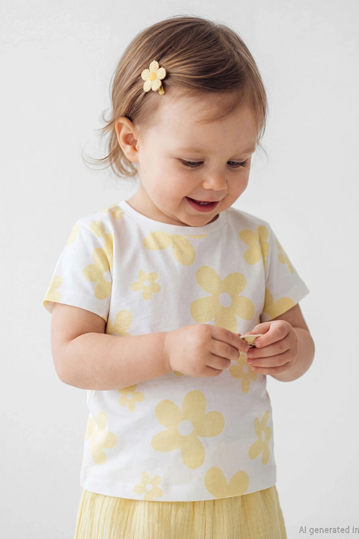 LCW baby Ekru Çiçek Baskılı Kız Bebek Penye Tişört