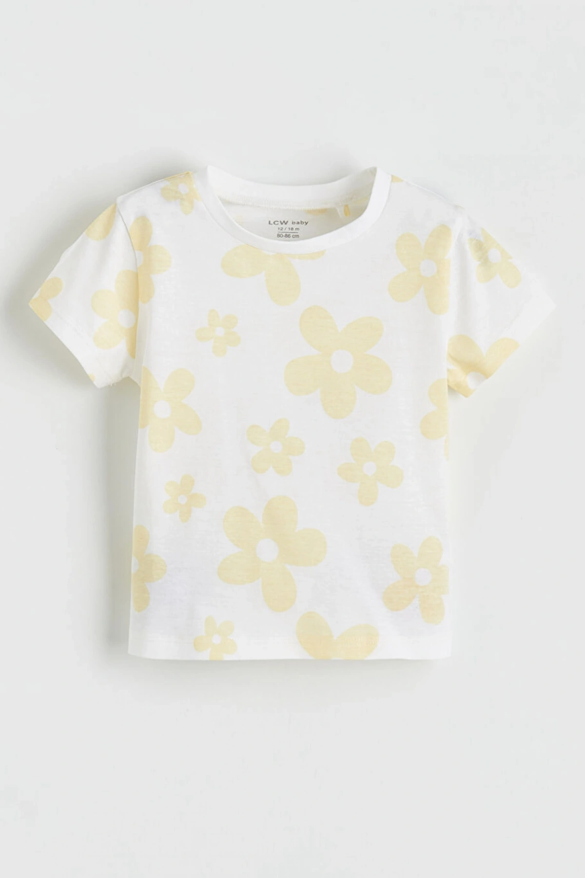 LCW baby Ekru Çiçek Baskılı Kız Bebek Penye Tişört