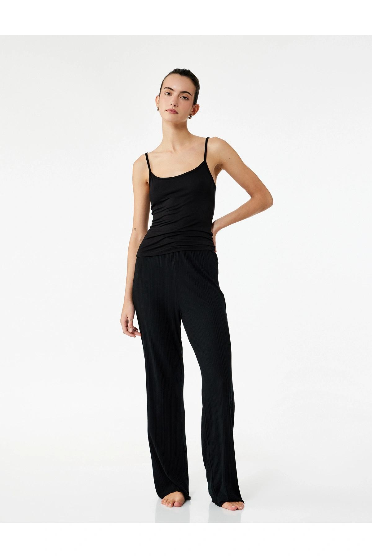 Koton Modal Kumaş Dokulu Düz Bol Paça Pijama Altı