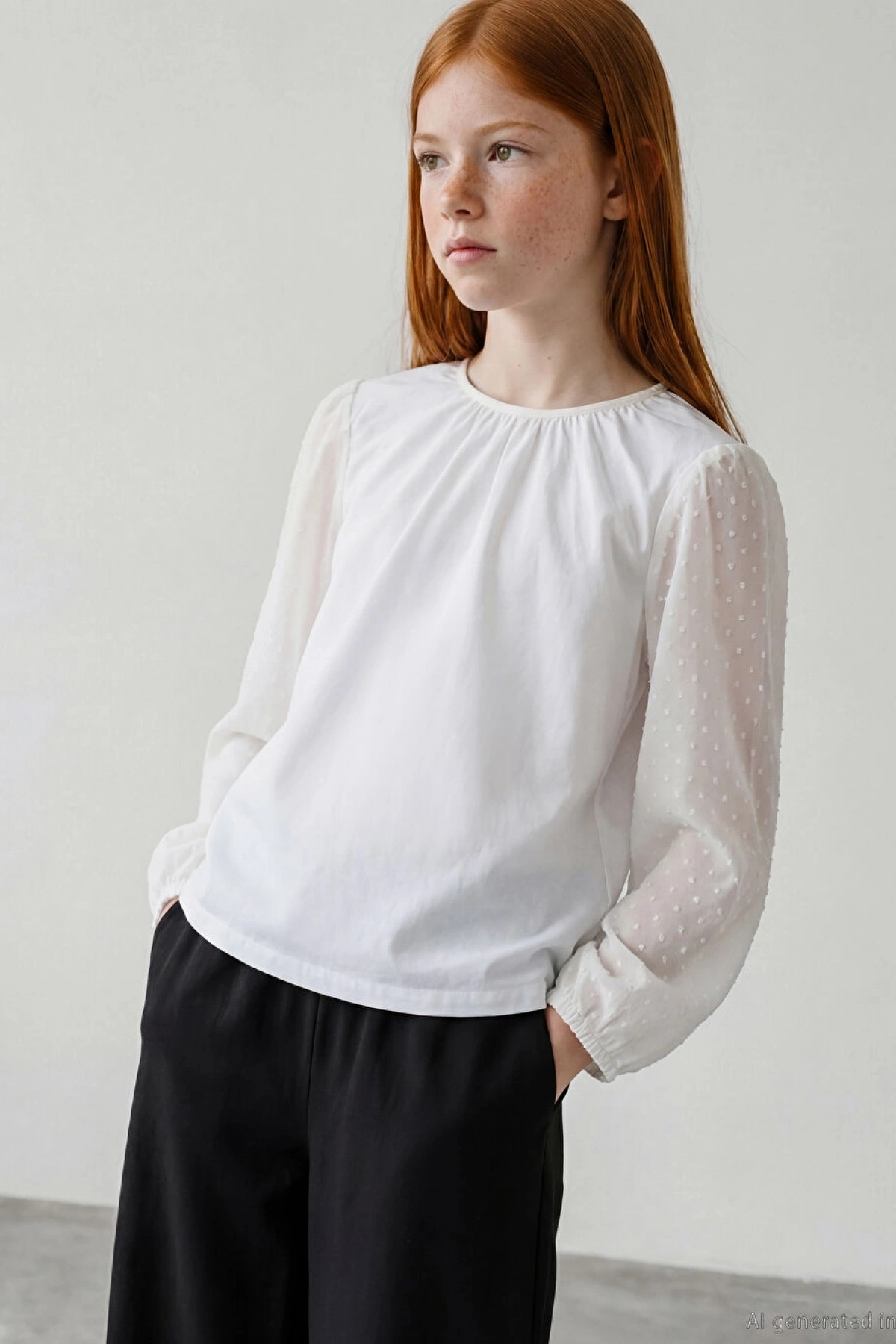 LCW Kids Ekru Bisiklet Yaka Puantiye Kollu Kız Çocuk Bluz