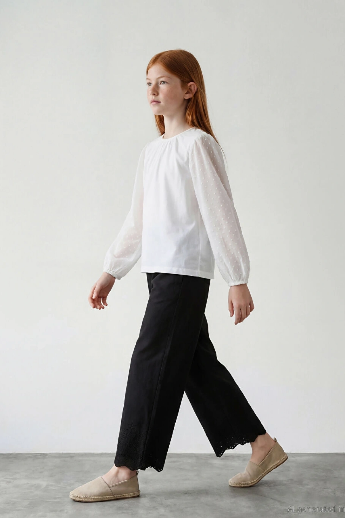 LCW Kids Ekru Bisiklet Yaka Puantiye Kollu Kız Çocuk Bluz