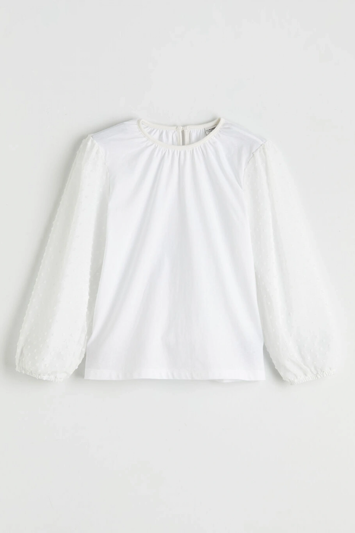 LCW Kids Ekru Bisiklet Yaka Puantiye Kollu Kız Çocuk Bluz