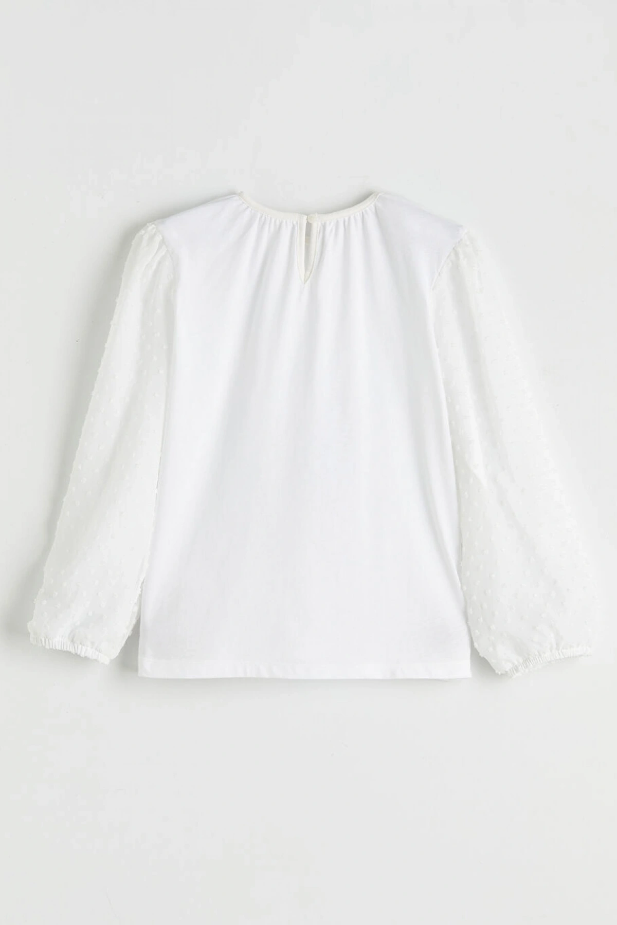 LCW Kids Ekru Bisiklet Yaka Puantiye Kollu Kız Çocuk Bluz