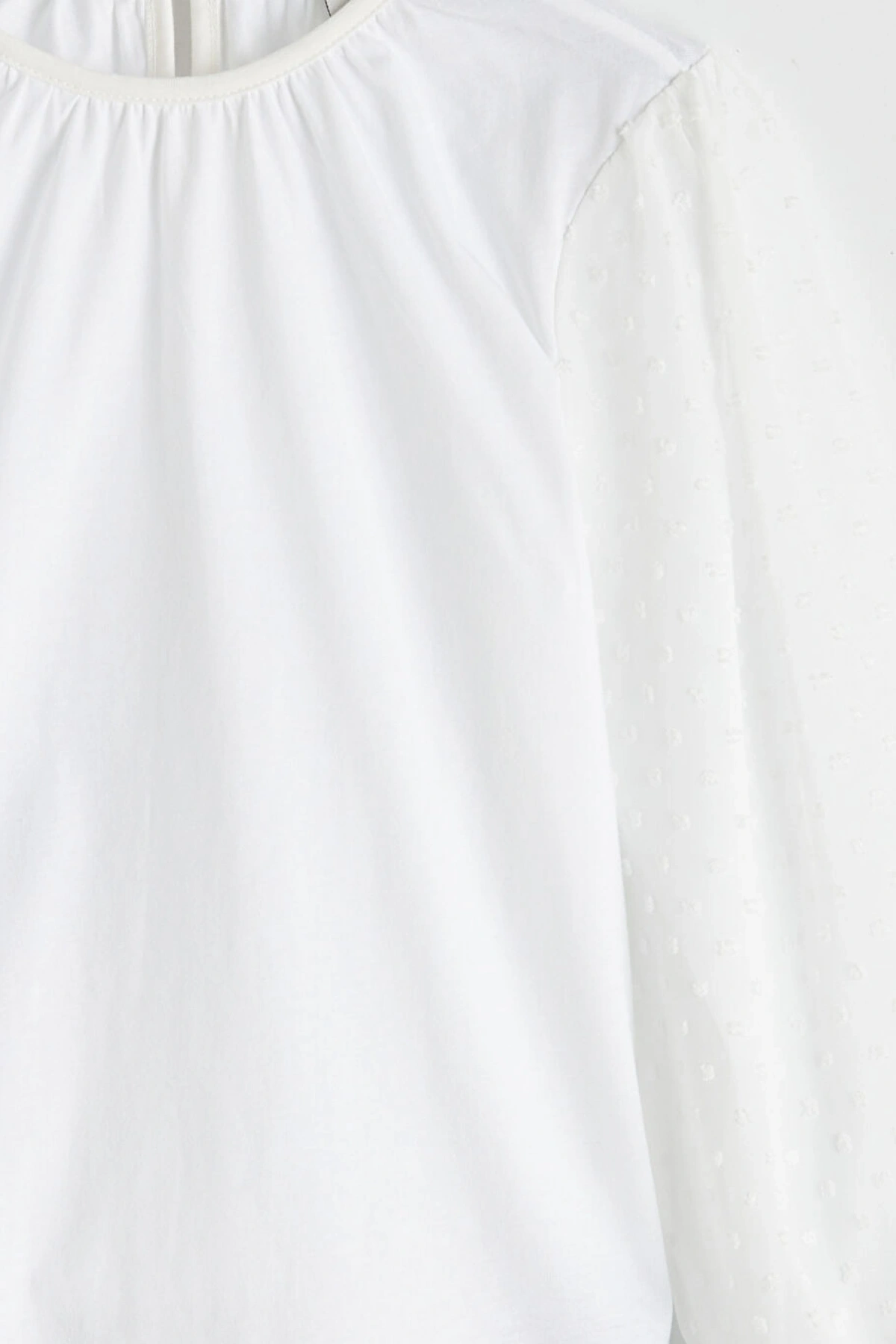 LCW Kids Ekru Bisiklet Yaka Puantiye Kollu Kız Çocuk Bluz