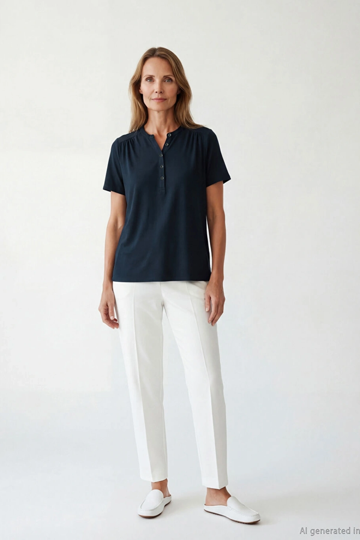 LCW Grace Lacivert Kaçık Yaka Büzgülü Kadın Tişört