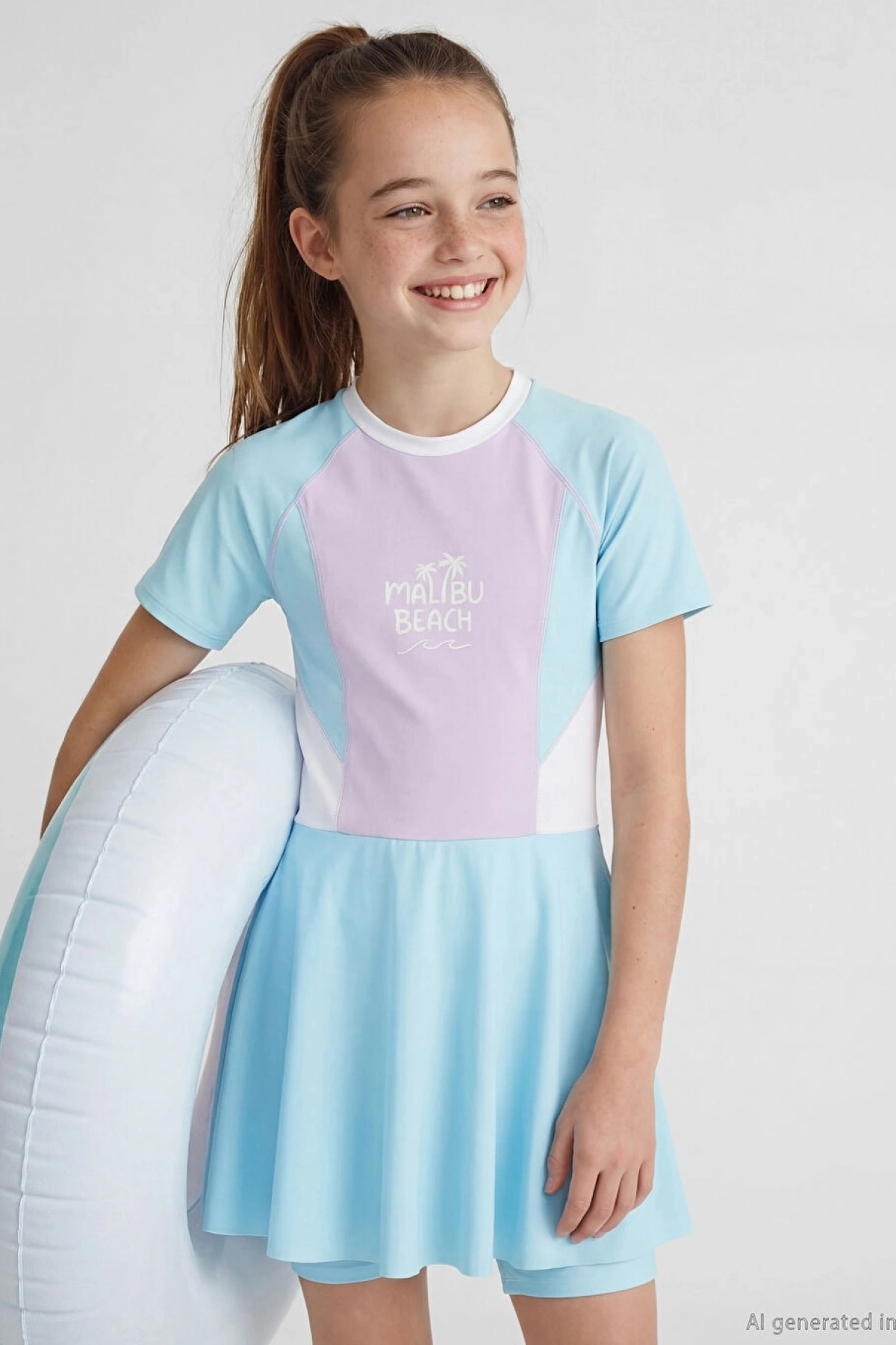 LCW Kids Mavi Baskılı Kız Çocuk Mayo