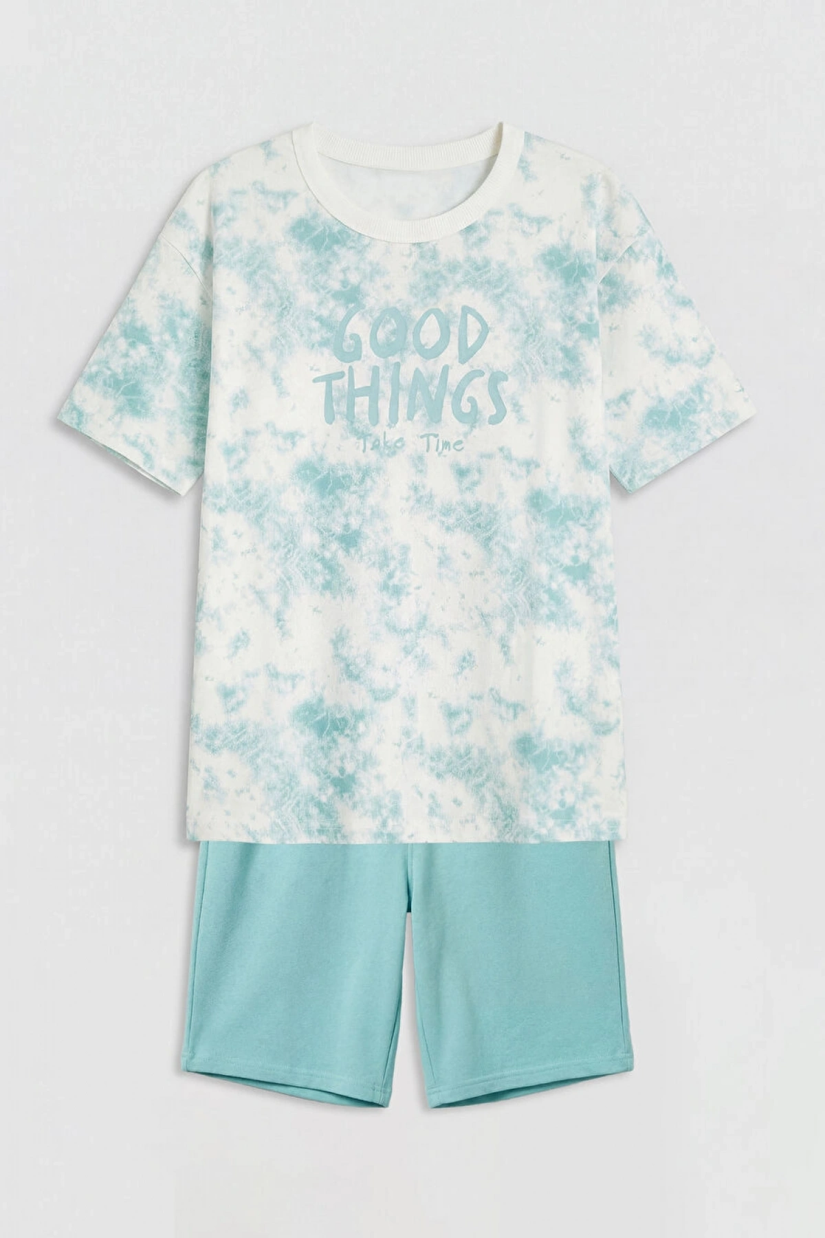 LCW Kids Turkuaz Batik Desenli Erkek Çocuk Şortlu Takım