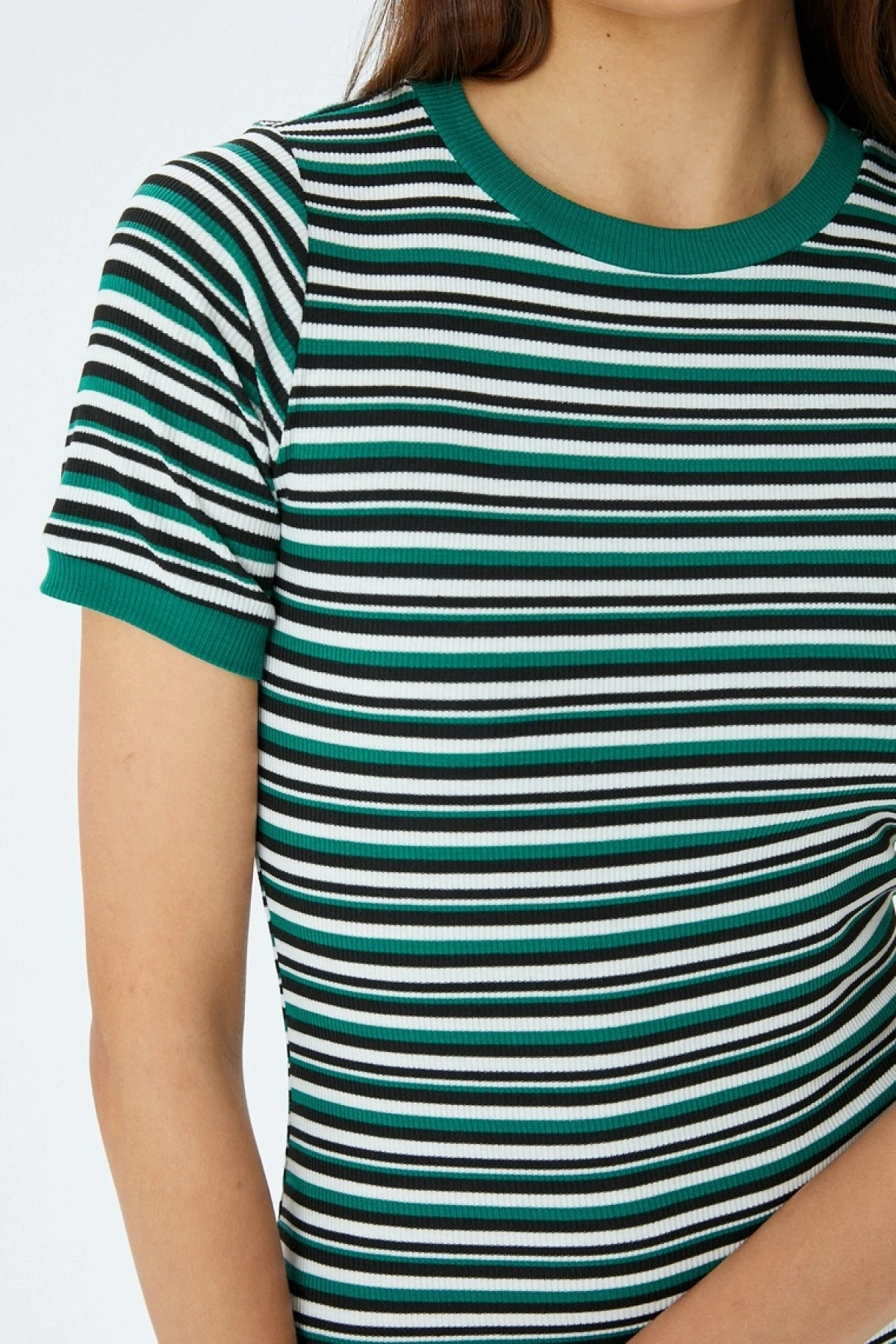 Bisiklet Yaka Kısa Kollu Fitilli Mini Bodycon Elbise