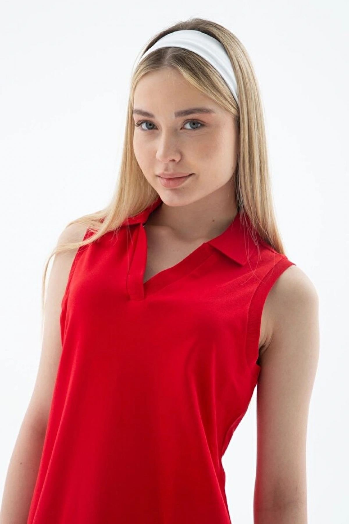 Fashion Friends Polo V Yaka Kolsuz Elbise Kırmızı