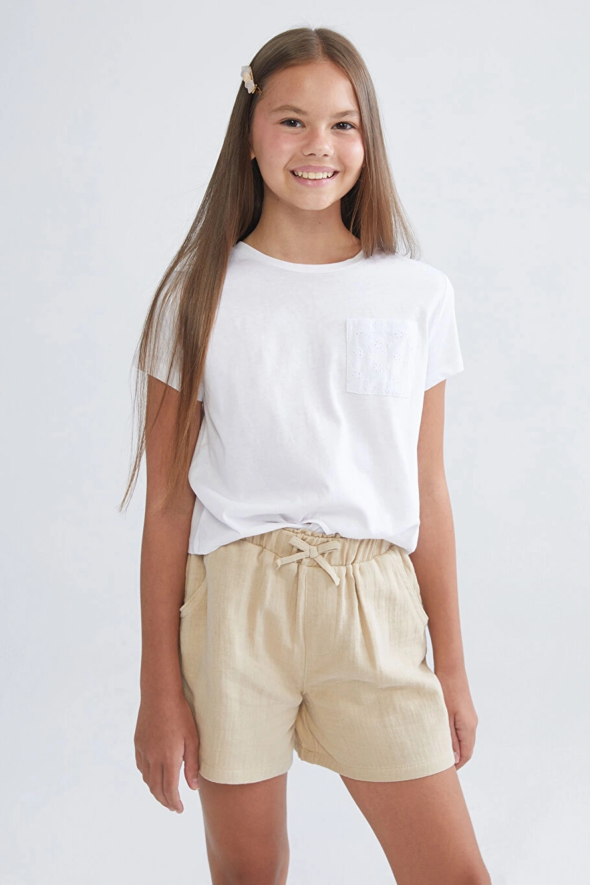 Beli Lastikli Müslin Kız Çocuk Şort