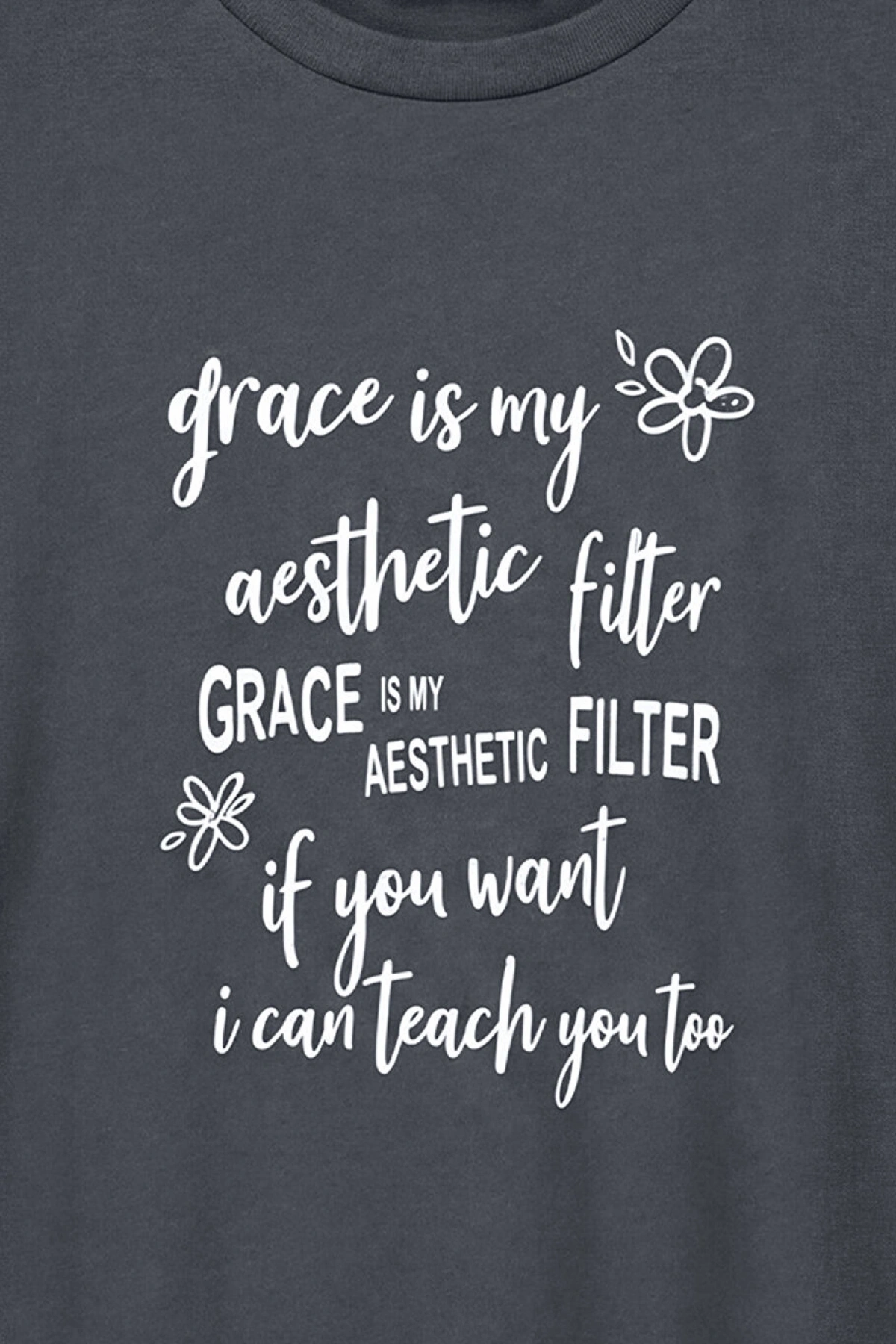 CW Kids Antrasit Bisiklet Yaka Baskılı Kız Çocuk Tişört