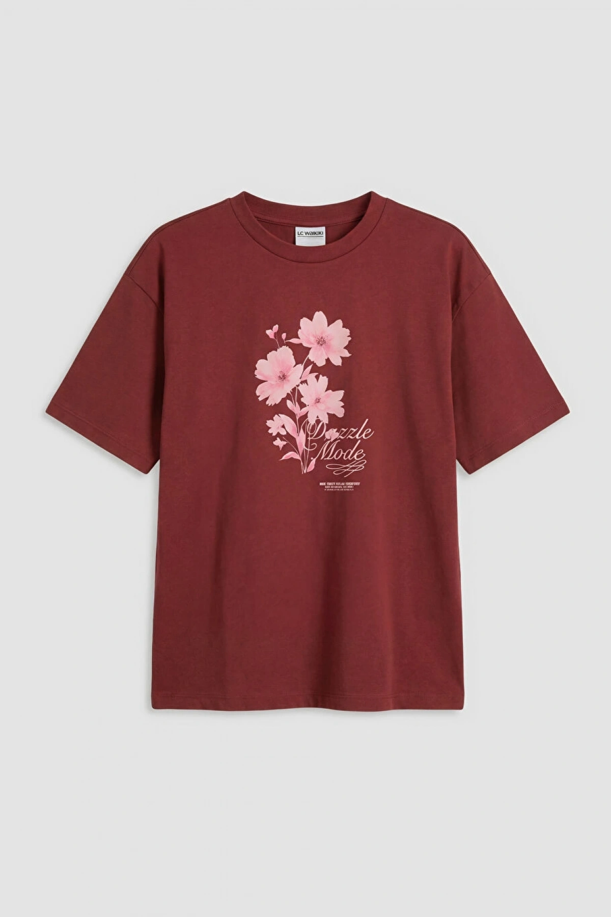 LCW Kids Bordo Bisiklet Yaka Baskılı Kız Çocuk Tişört