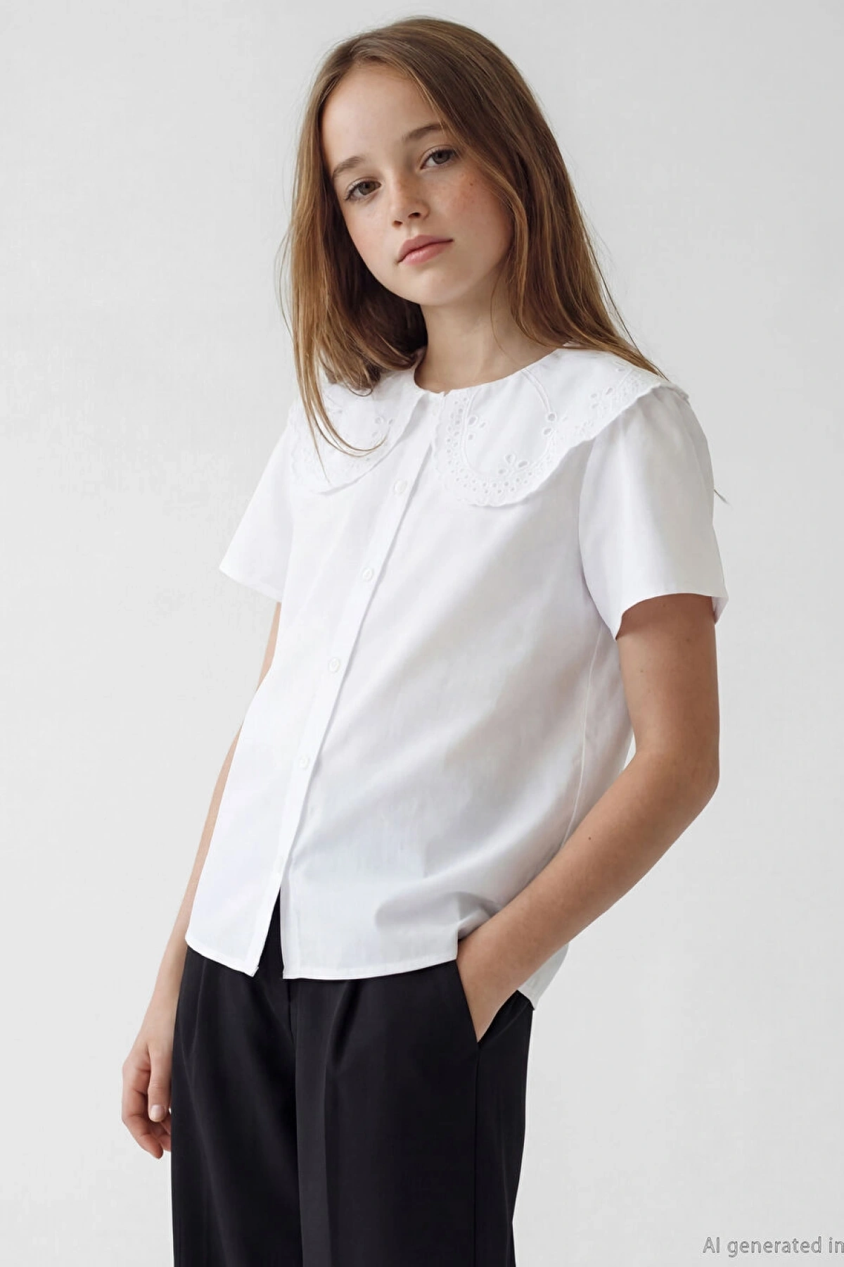 LCW Kids Beyaz Bebe Yaka Kız Çocuk Poplin Gömlek