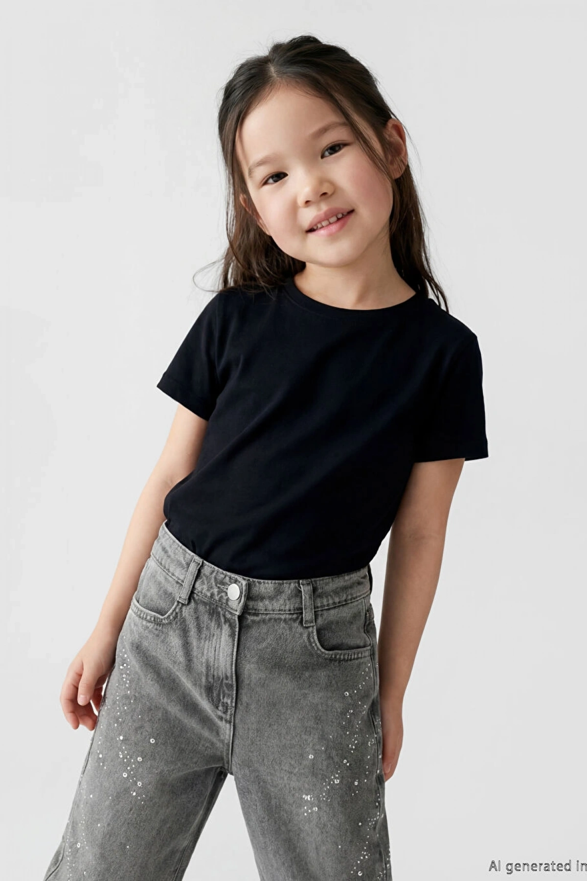 LCW Kids Gri Taş Işlemeli Kız Çocuk Jean Pantolon