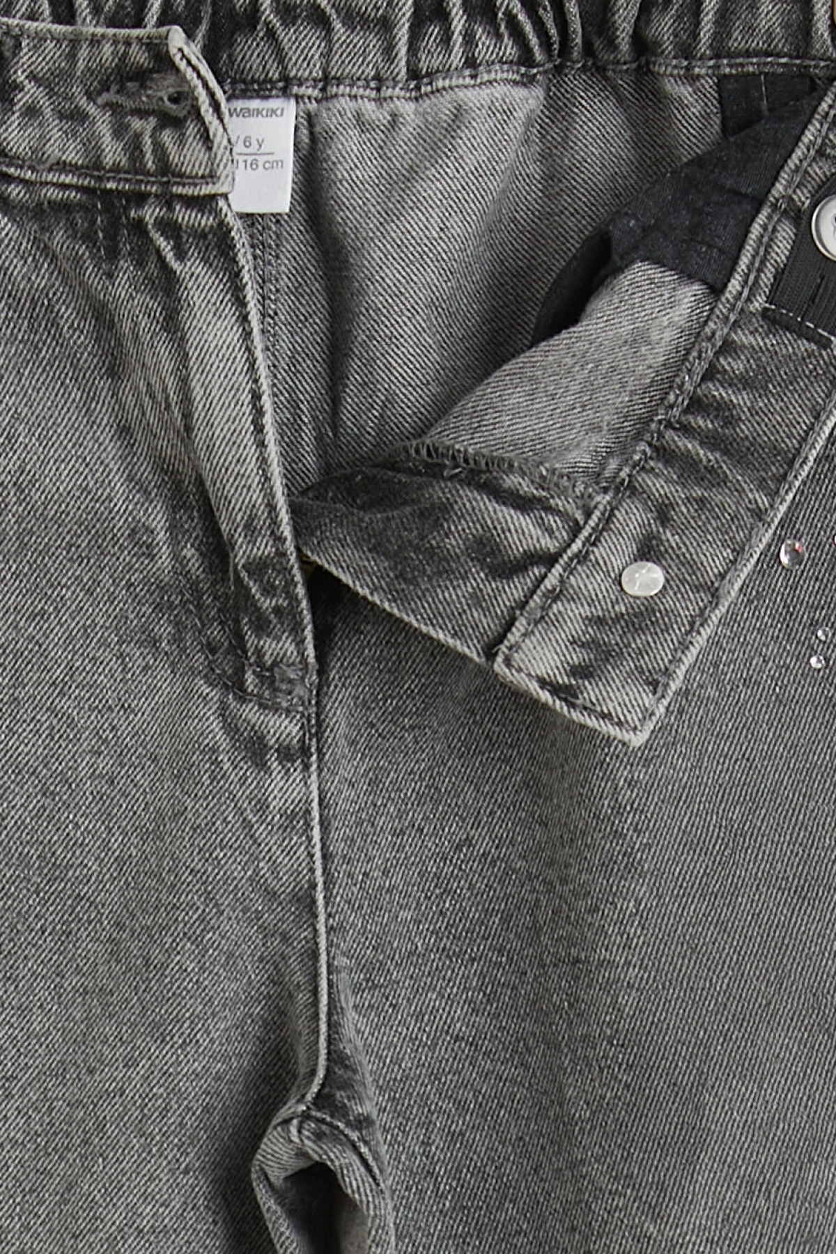 LCW Kids Gri Taş Işlemeli Kız Çocuk Jean Pantolon