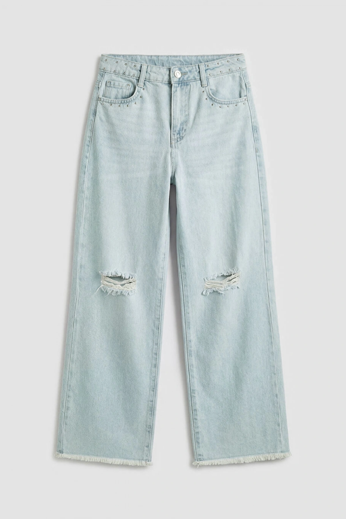 LCW Kids Mavi Wideleg Yırtık Detaylı Kız Çocuk Jean Pantolon