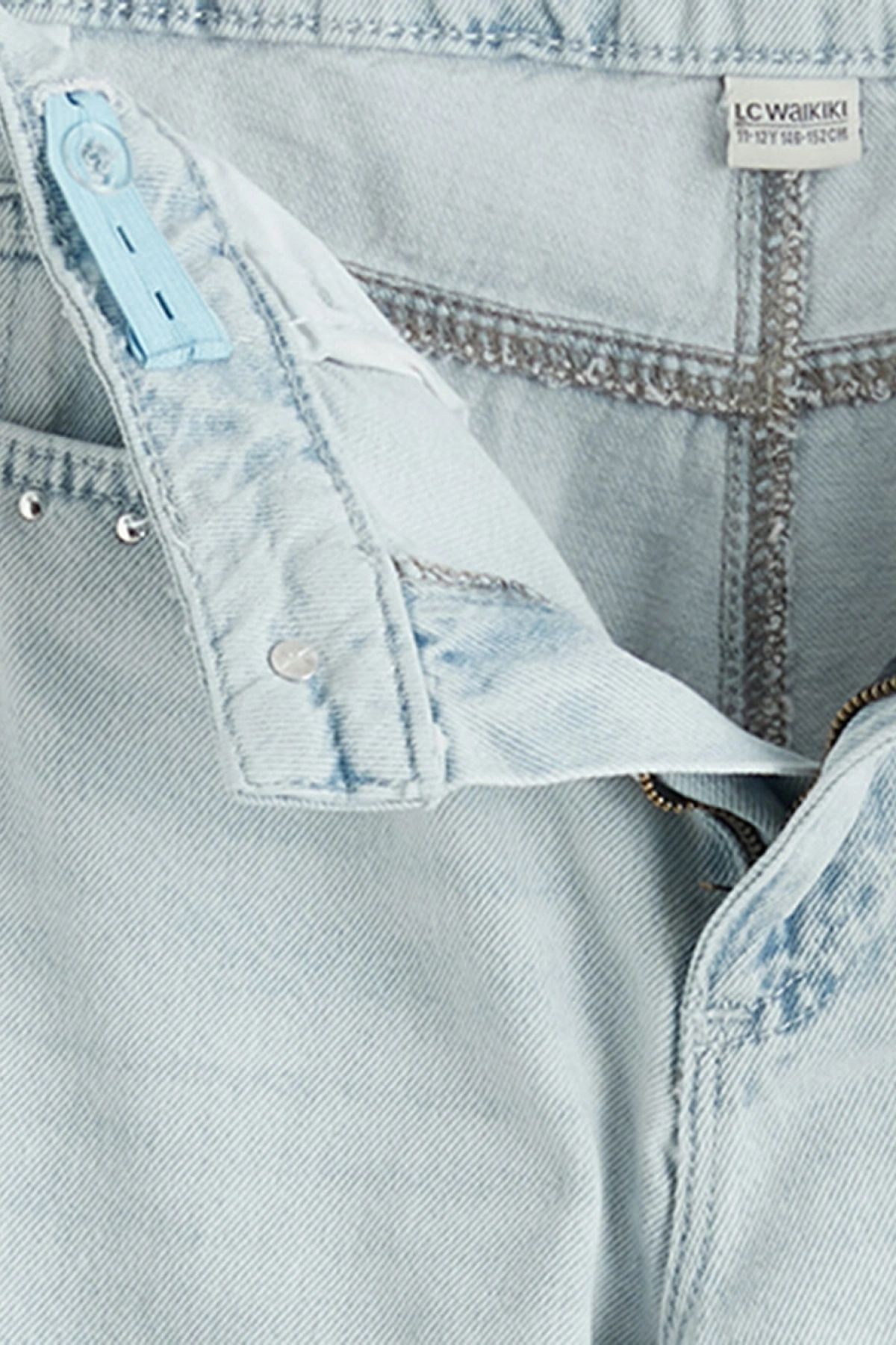 LCW Kids Mavi Wideleg Yırtık Detaylı Kız Çocuk Jean Pantolon