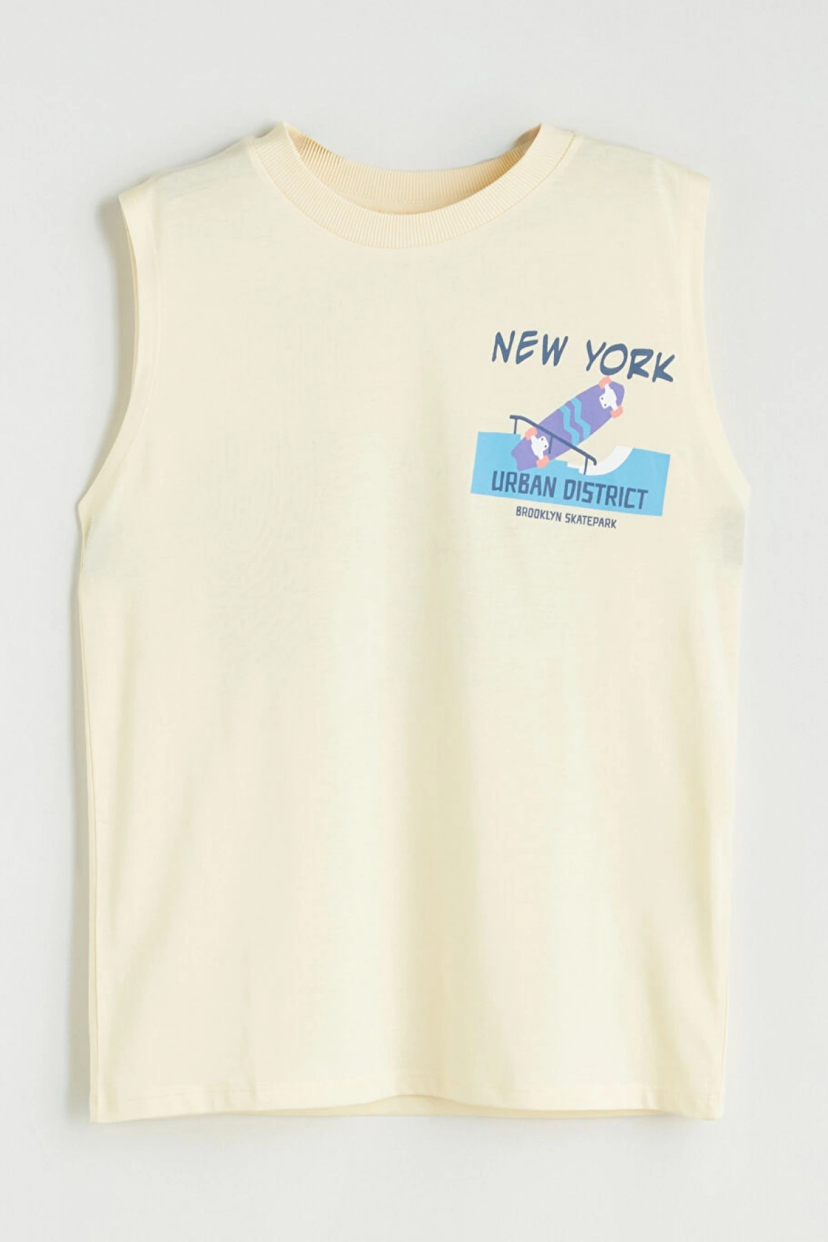 LCW Kids Sarı Bisiklet Yaka New York Baskılı Erkek Çocuk Atlet