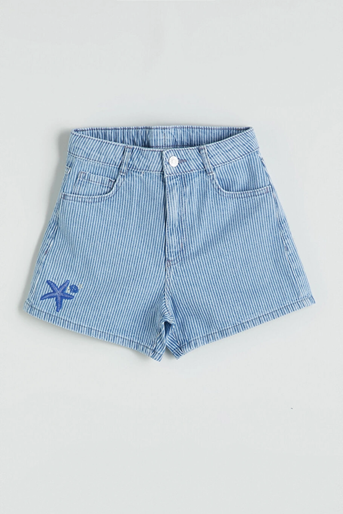 LCW Kids Indigo Çizgili Kız Çocuk Jean Şort