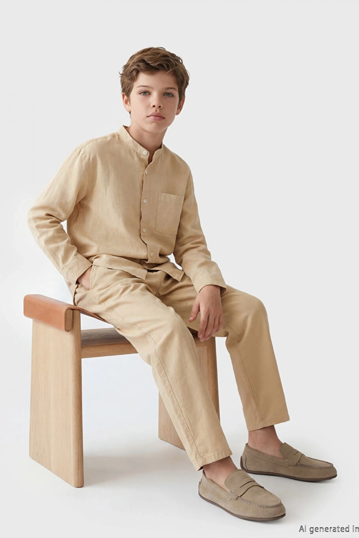 LCW Kids Bej Keten Karışımlı Pileli Erkek Çocuk Pantolon