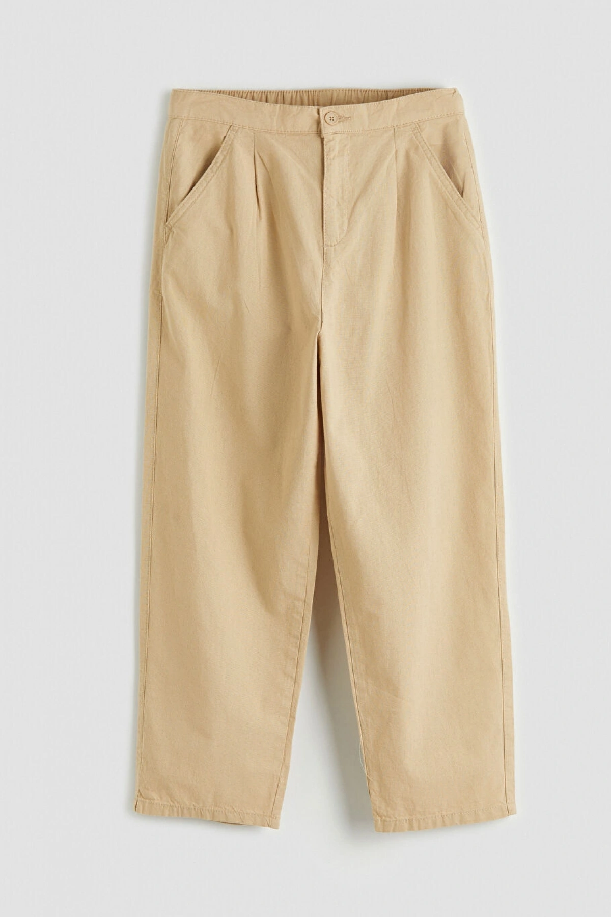 LCW Kids Bej Keten Karışımlı Pileli Erkek Çocuk Pantolon