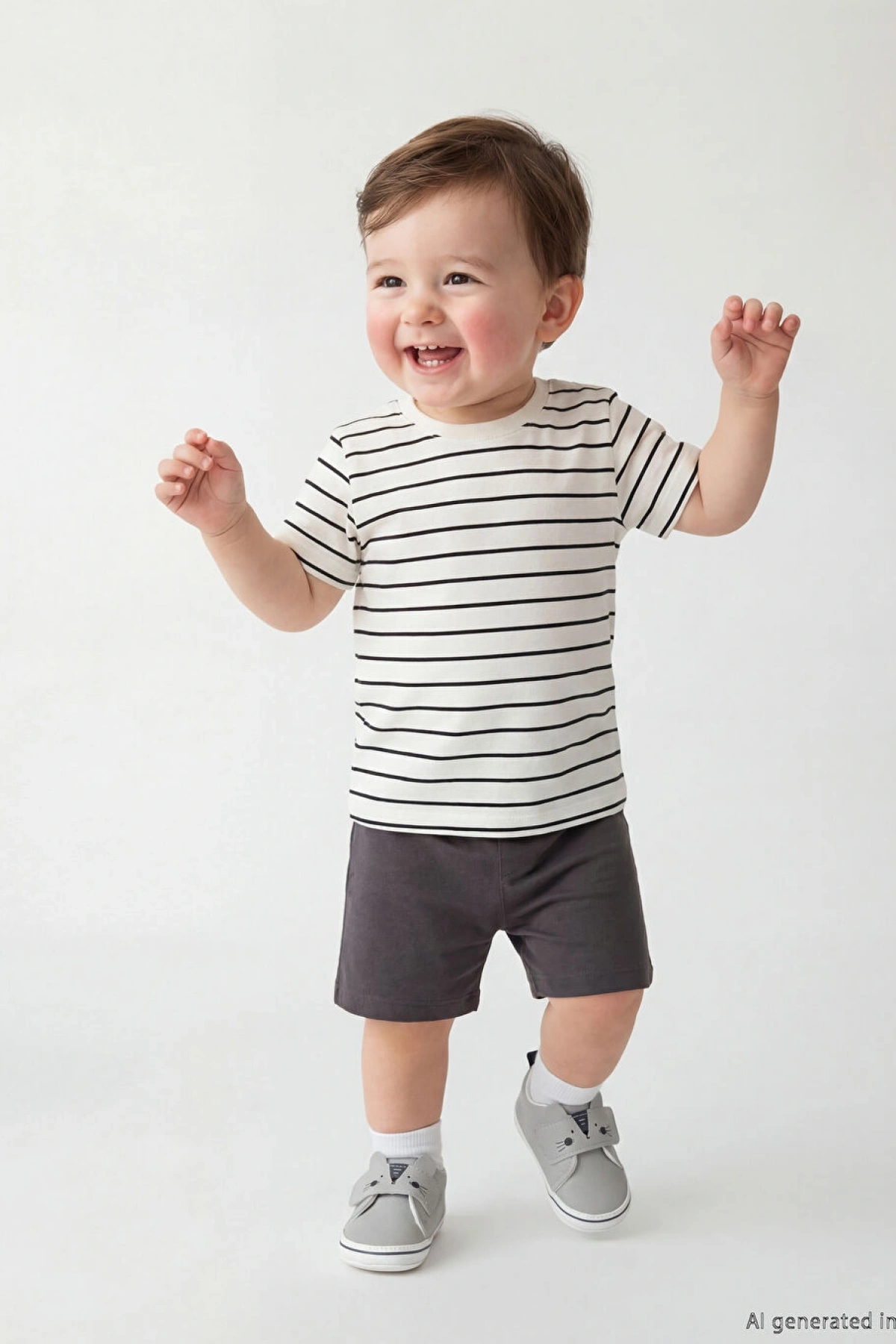 LCW baby Ekru Çizgili Erkek Bebek Tişört Ve Şort