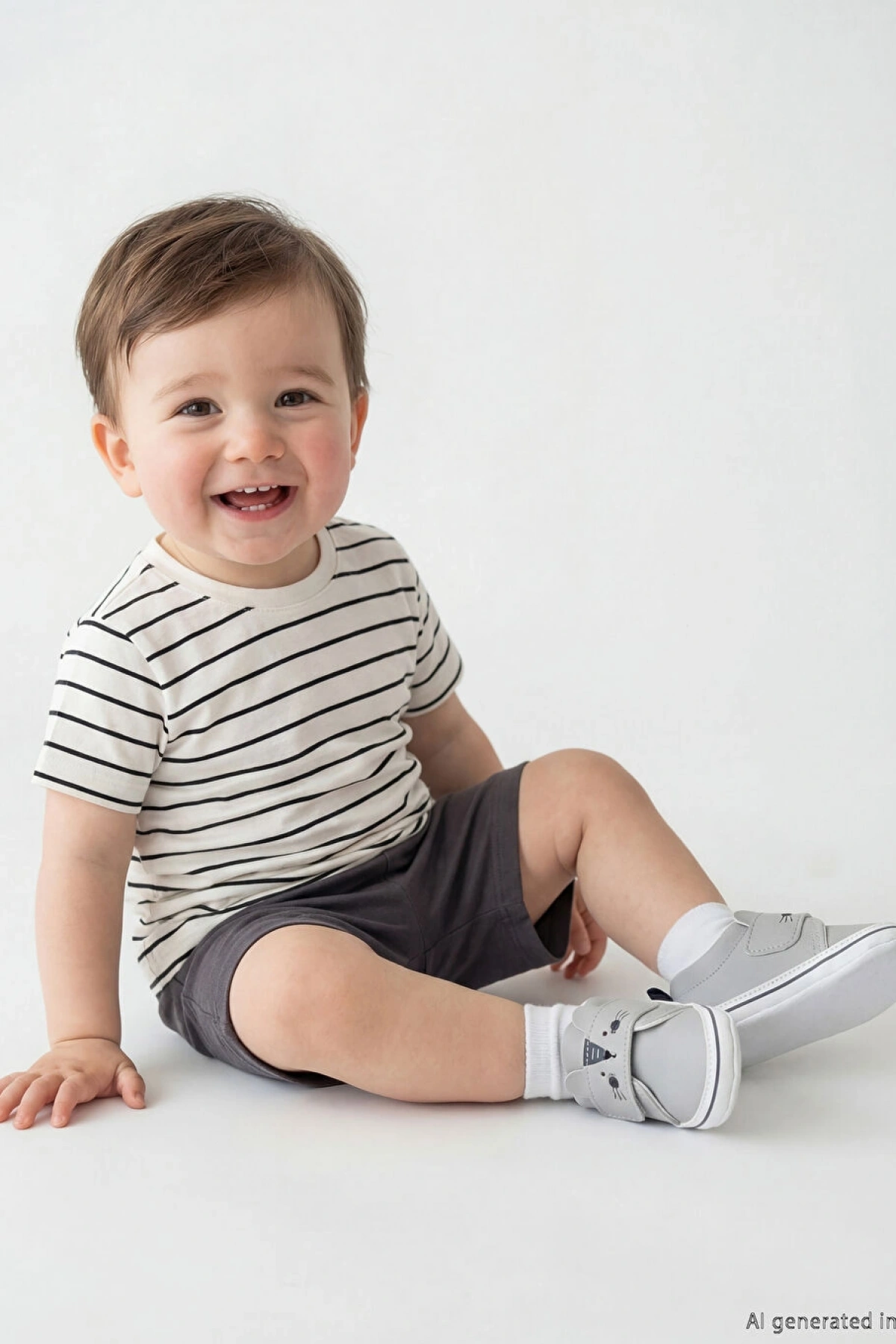 LCW baby Ekru Çizgili Erkek Bebek Tişört Ve Şort