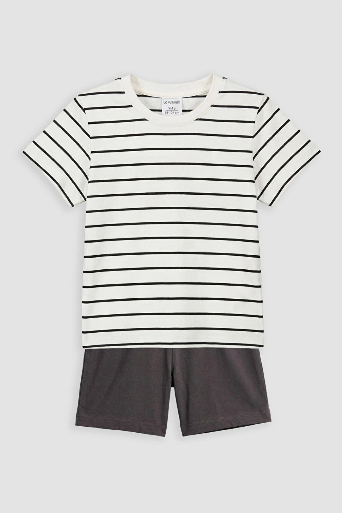 LCW baby Ekru Çizgili Erkek Bebek Tişört Ve Şort
