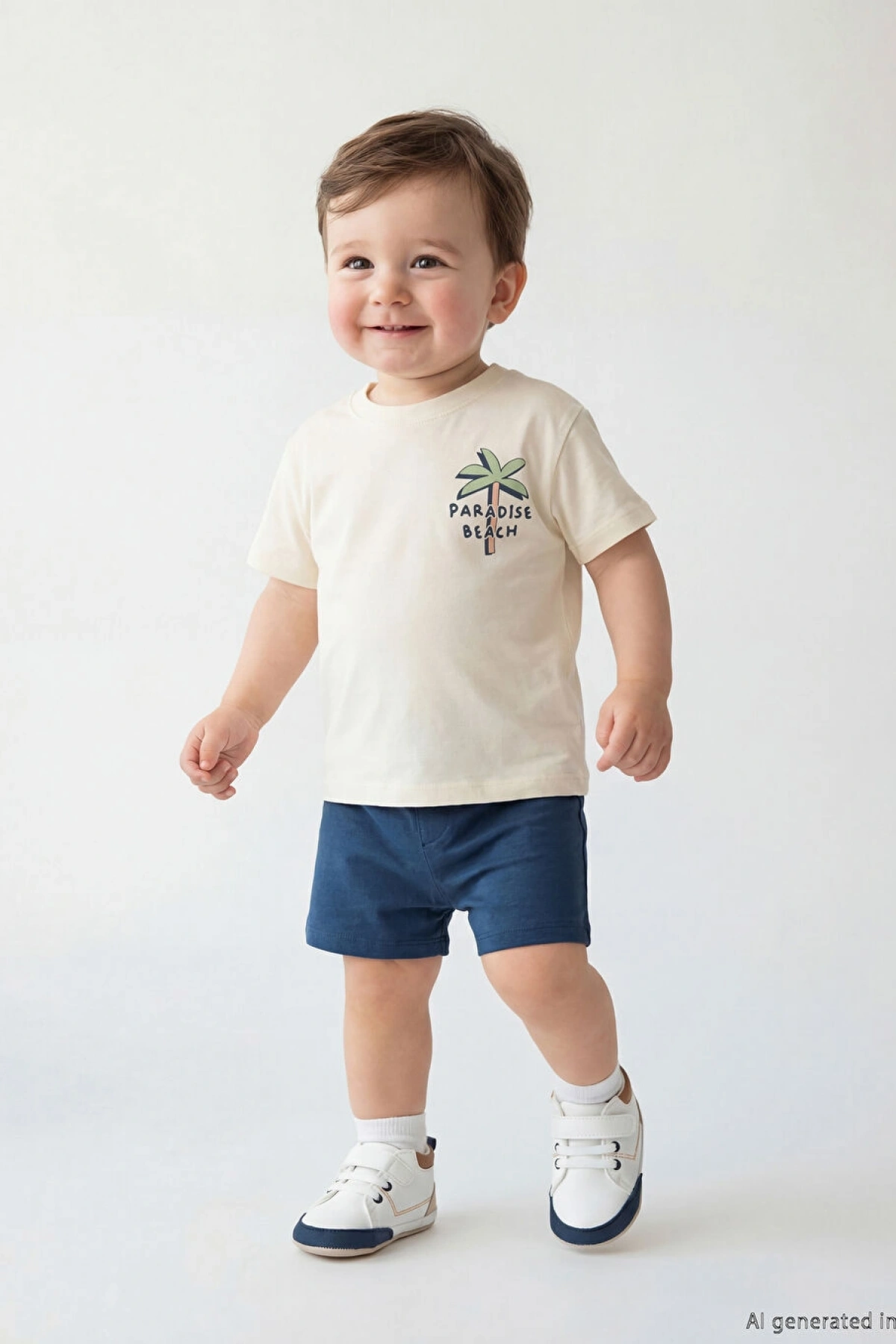 LCW baby Ekru Erkek Bebek Baskılı Tişört Ve Şort