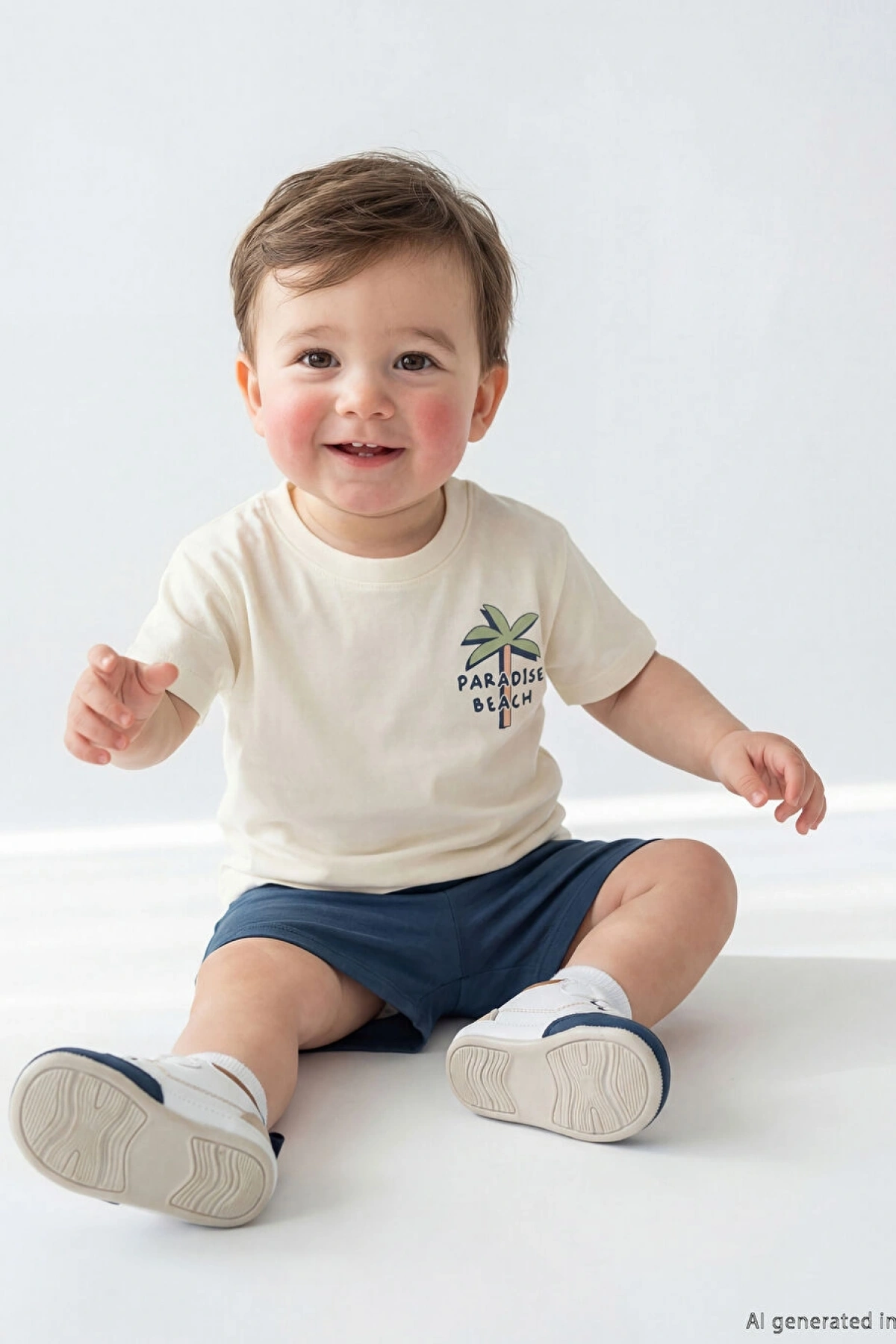 LCW baby Ekru Erkek Bebek Baskılı Tişört Ve Şort