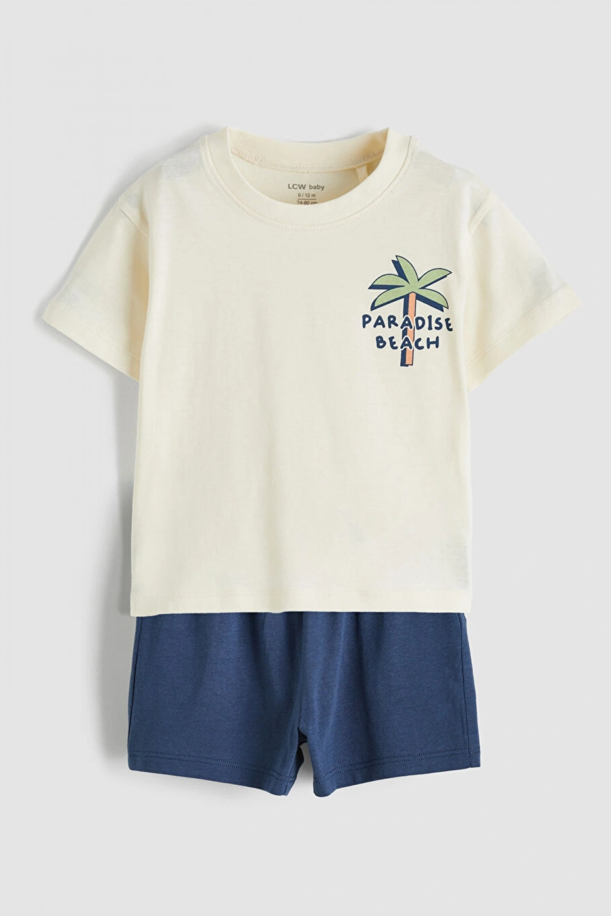 LCW baby Ekru Erkek Bebek Baskılı Tişört Ve Şort