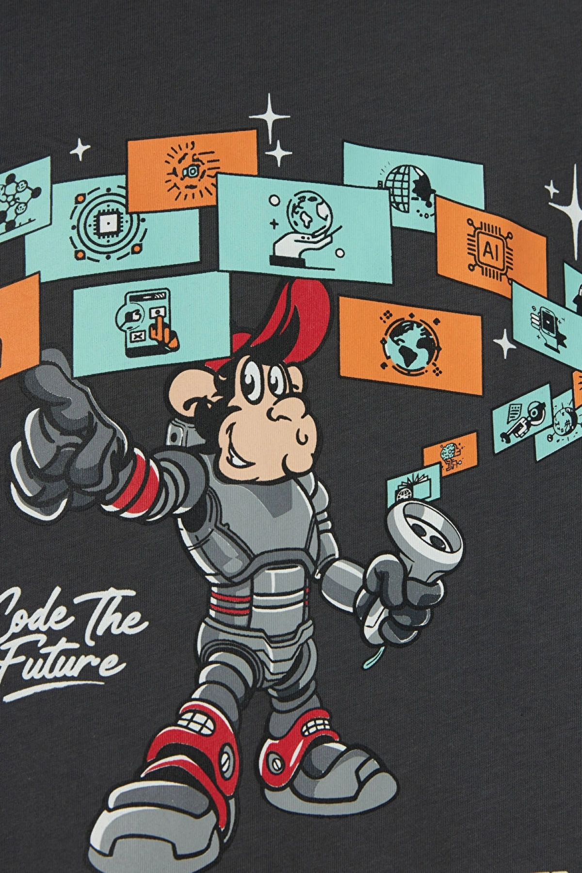 LCW Kids Antrasit Nostaljik Maymun Baskılı Erkek Çocuk Tişört