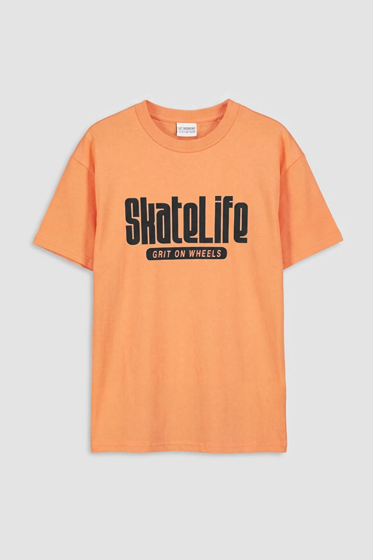 LCW Kids Turuncu Bisiklet Yaka Baskılı Erkek Çocuk Tişört