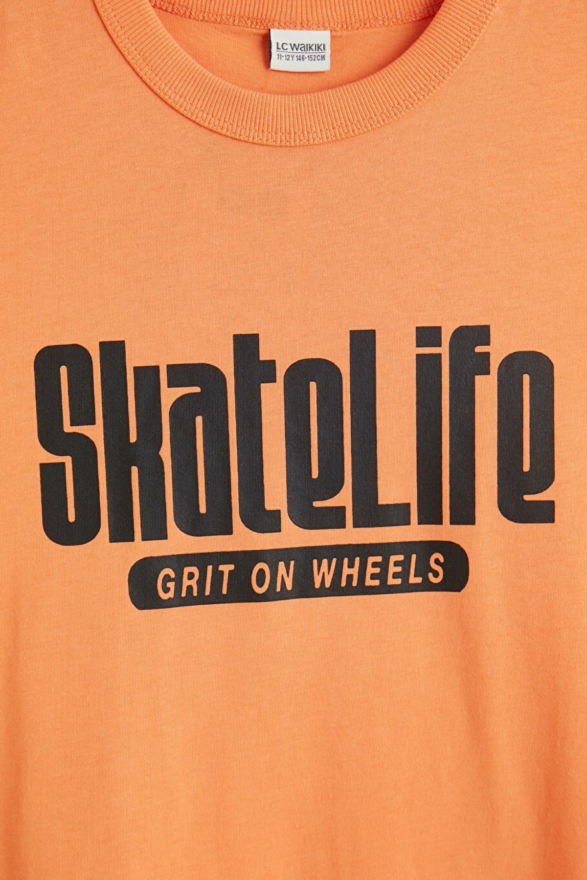 LCW Kids Turuncu Bisiklet Yaka Baskılı Erkek Çocuk Tişört