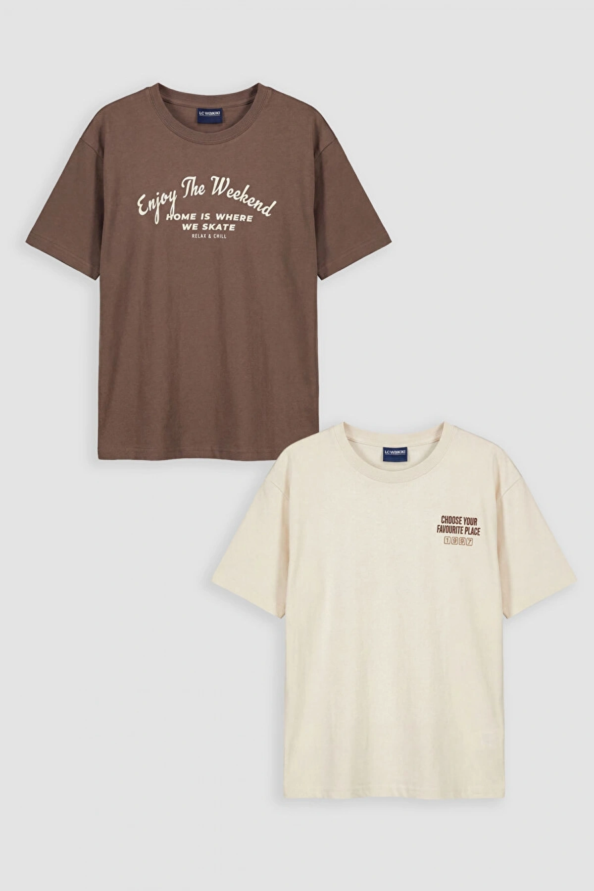LCW Kids Kahverengi Baskılı Erkek Çocuk Tişört 2li