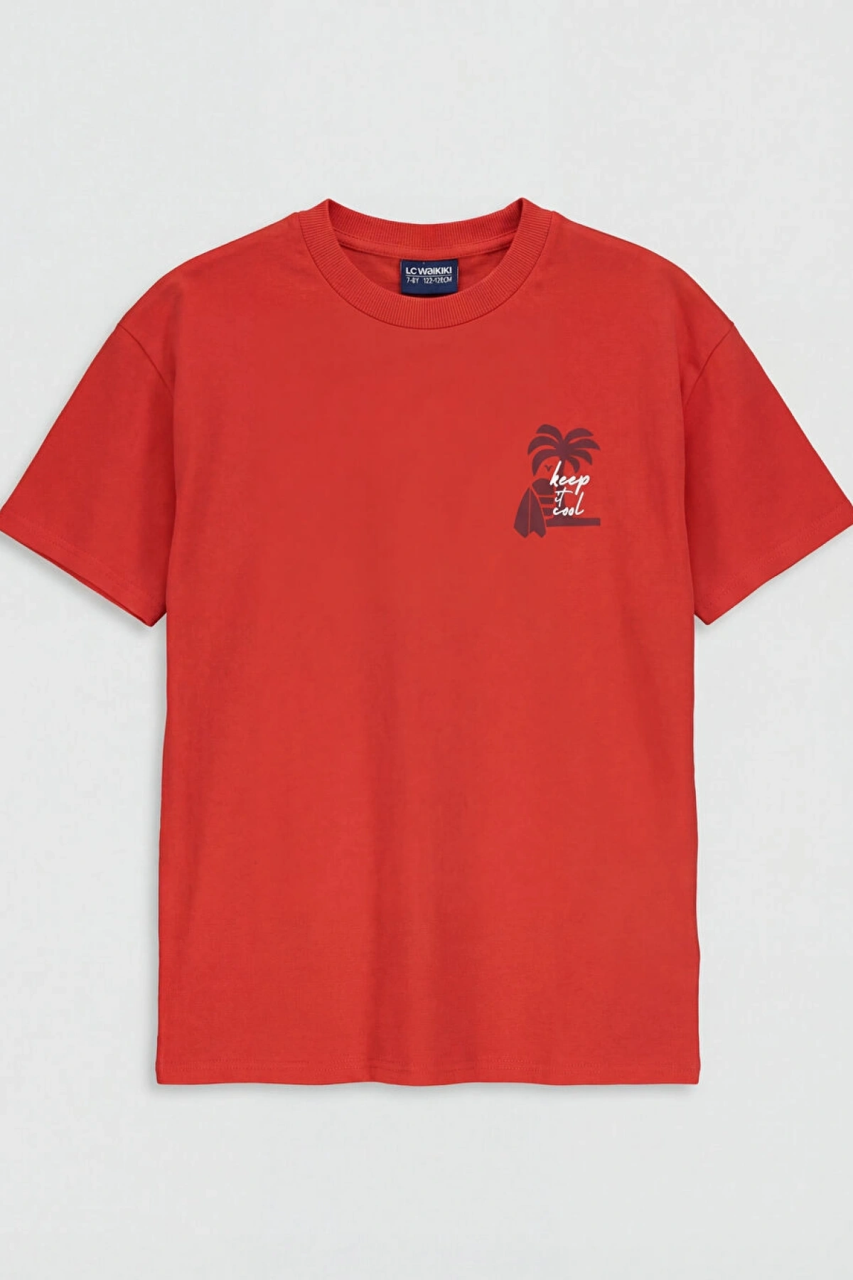 LCW Kids Kırmızı Bisiklet Yaka Baskılı Erkek Çocuk Tişört